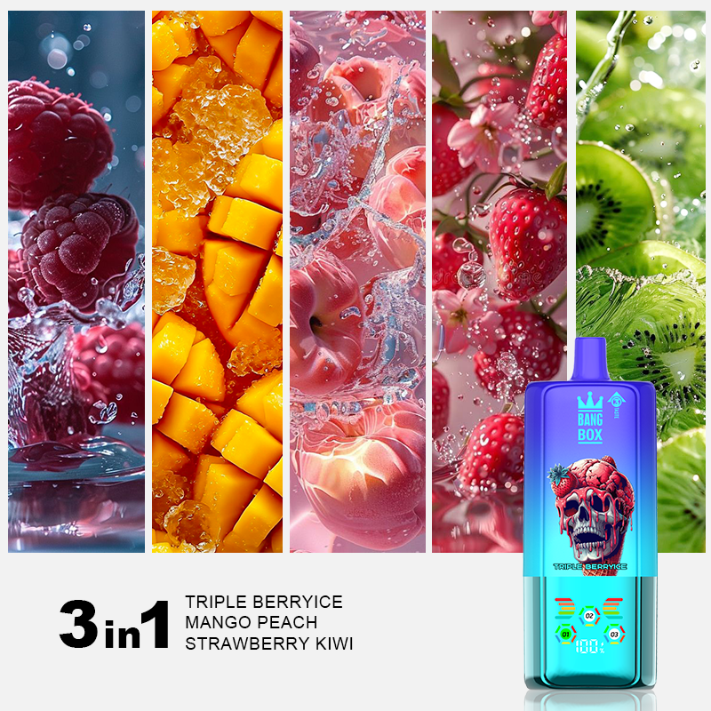 BANGBOX 80K Příchuť 04 ledové trojité bobule mango broskev jahoda kiwi 3 v 1 příchutě