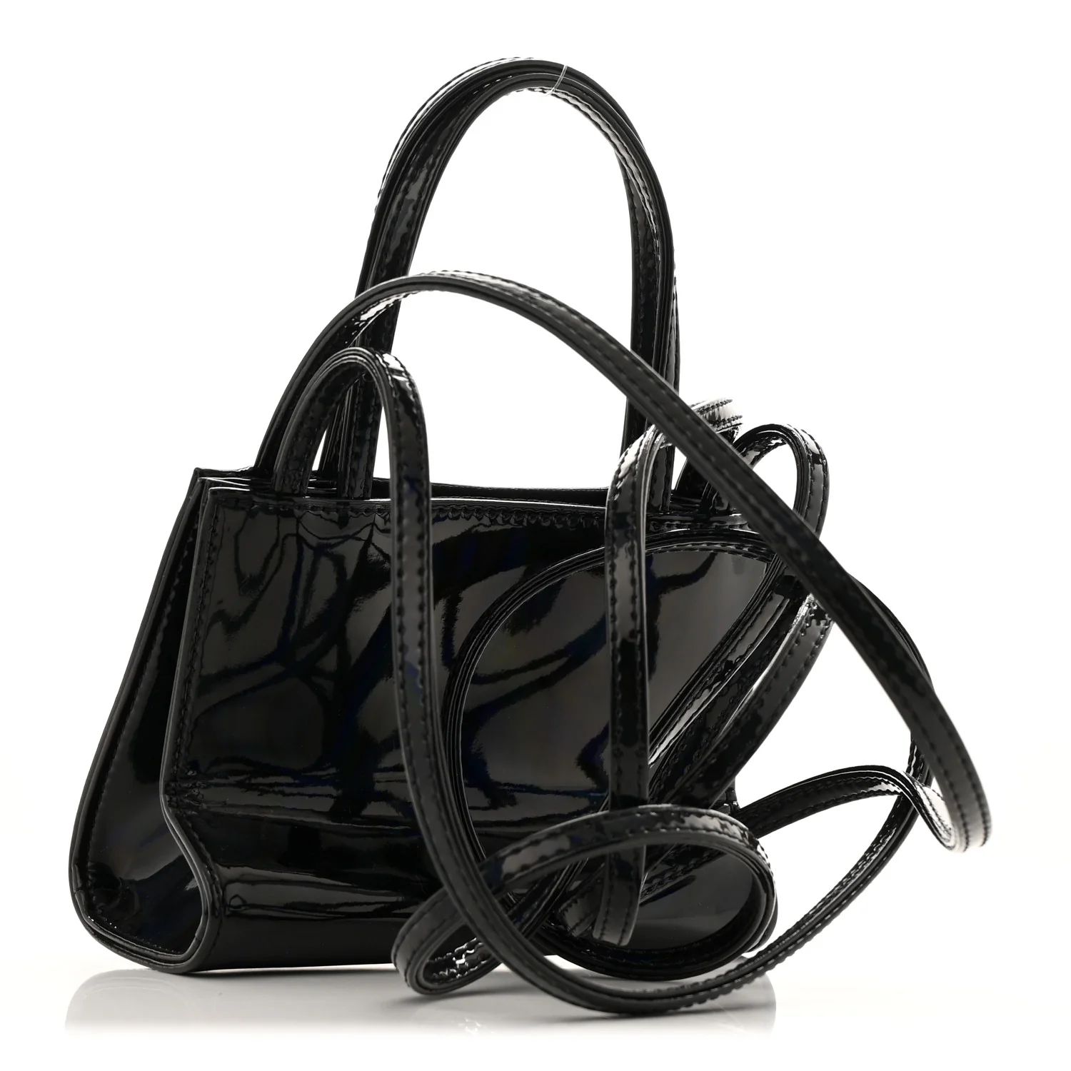 Patent Vegan Leather Small Shopping Bag Black Rainbow - Top Club