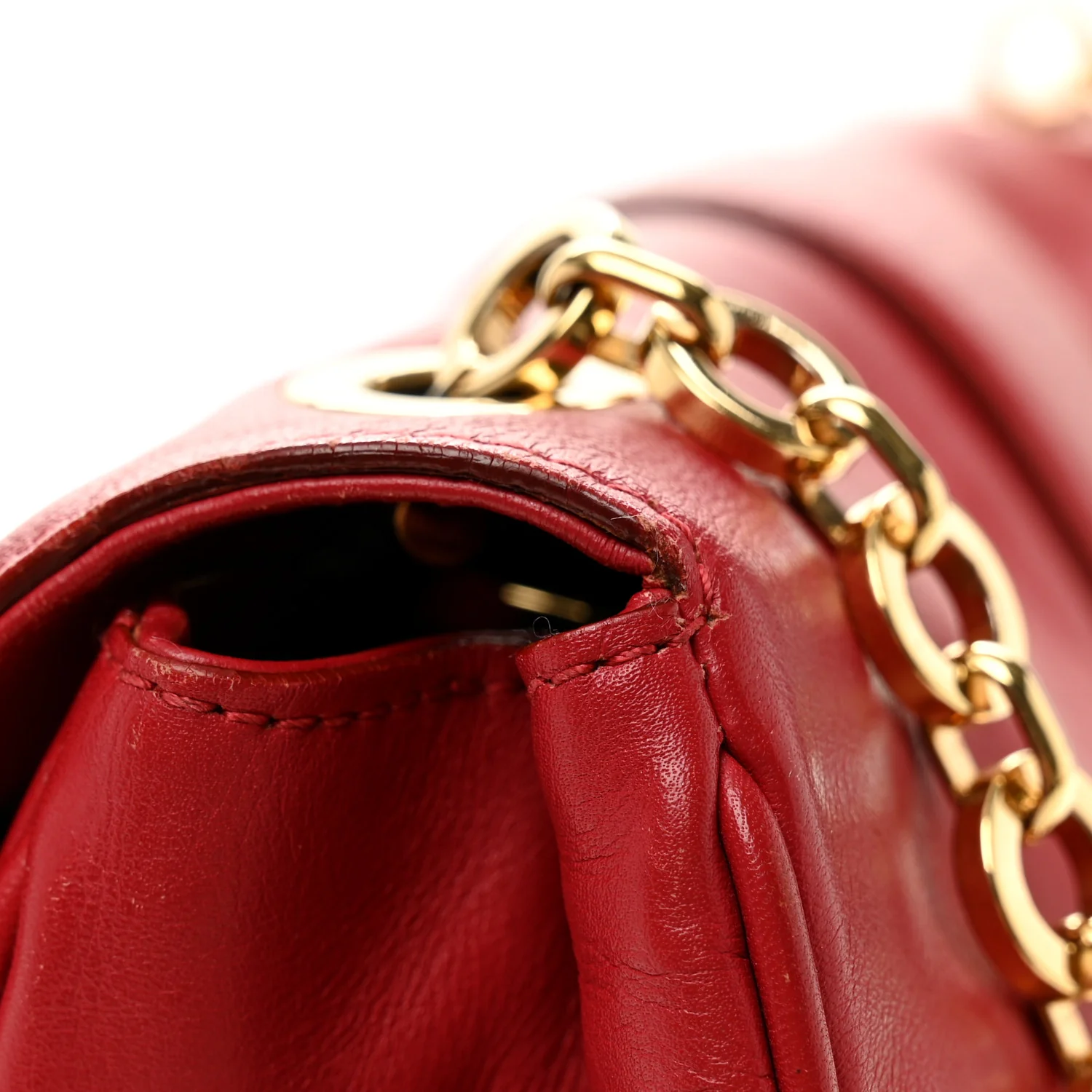 Calfskin Gancini Chain Shoulder Bag Red - Top Club