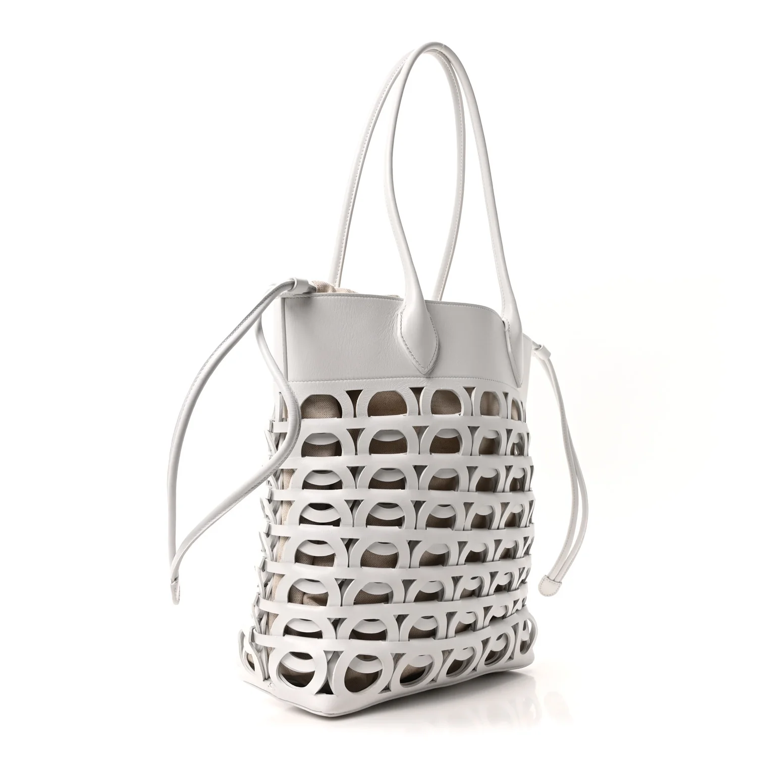 Calfskin Perforated Medium Gancini Tote Bag Optic White - Top Club