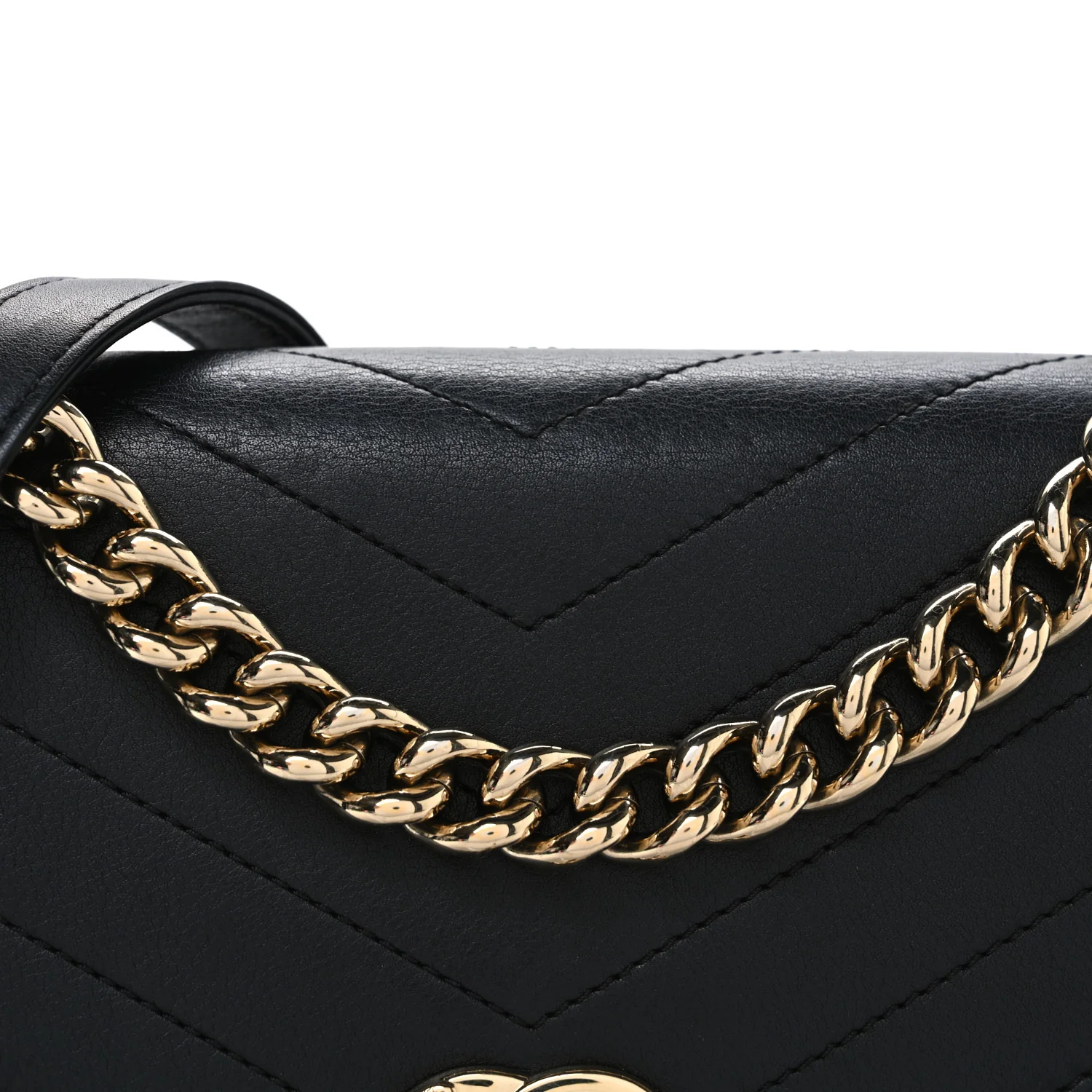 Lambskin Chevron Stitched Medium Envelope Flap Black - Top Club