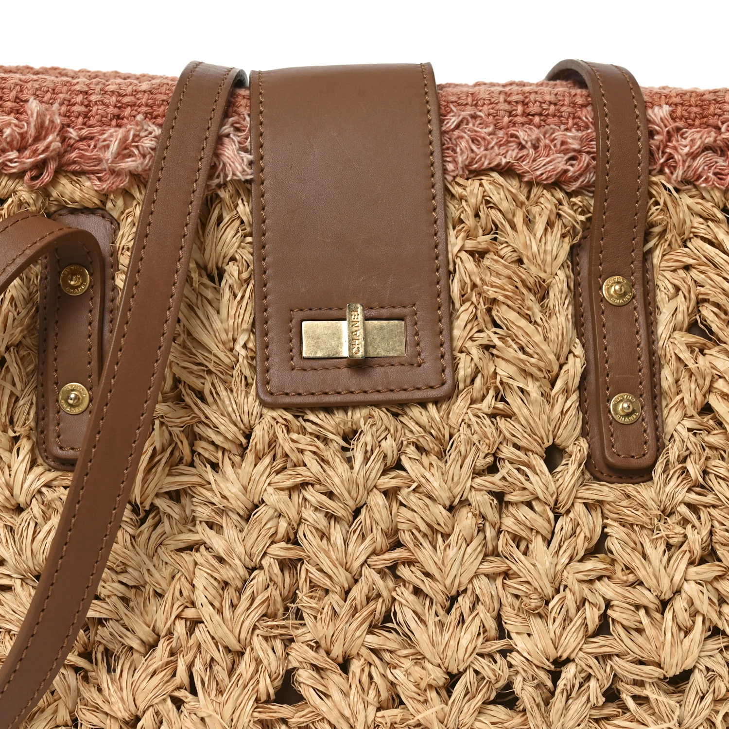 Straw Raffia Tote Natural Pink - Top Club