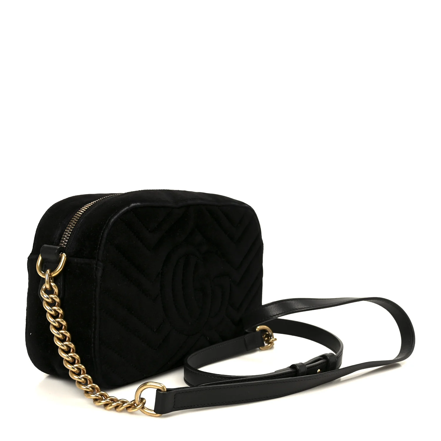 Velvet Matelasse Crystal Star Embroidered Small GG Marmont Chain Shoulder Bag Black - Top Club