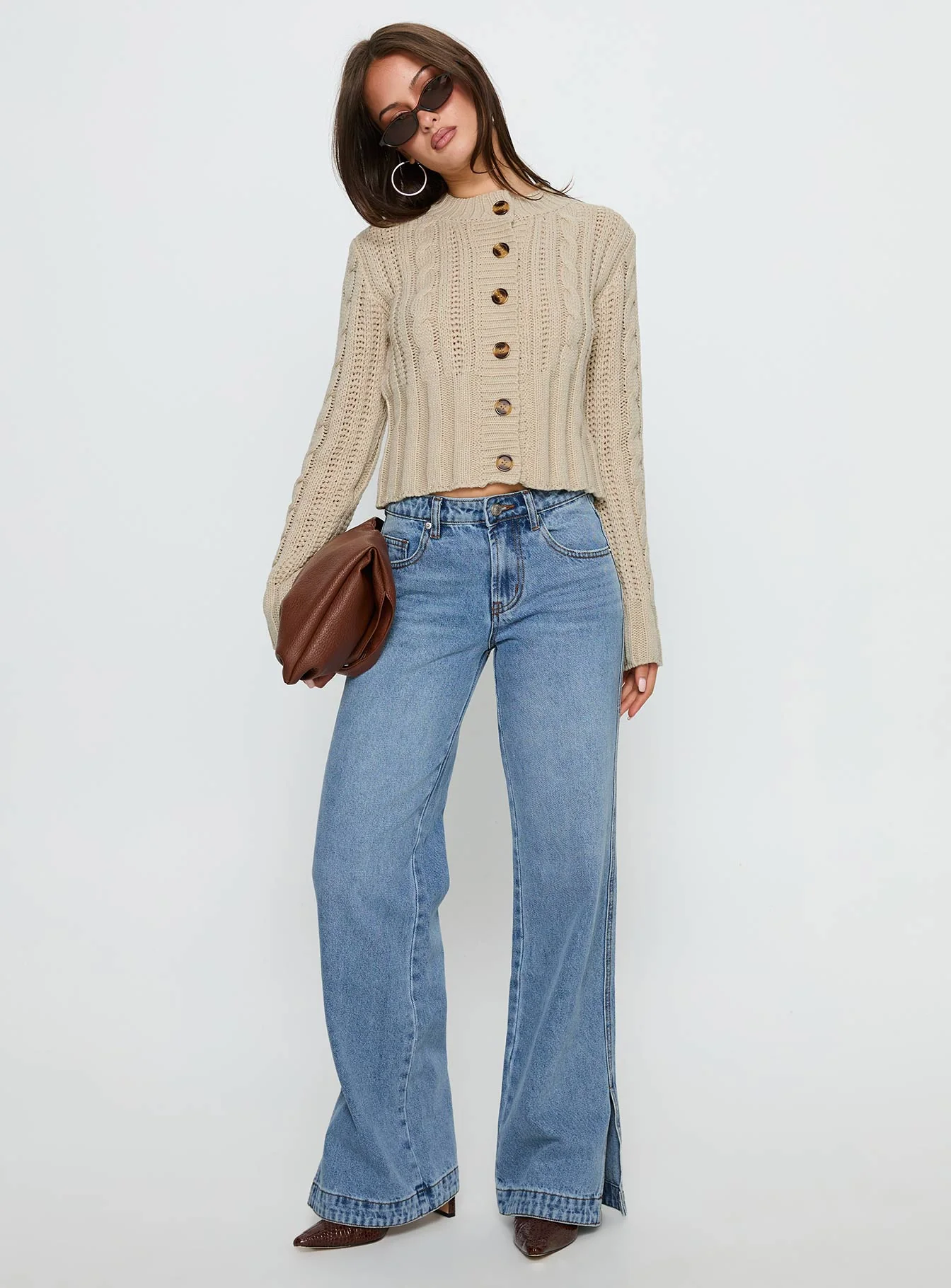 Donielle Cable Knit Cardigan Beige