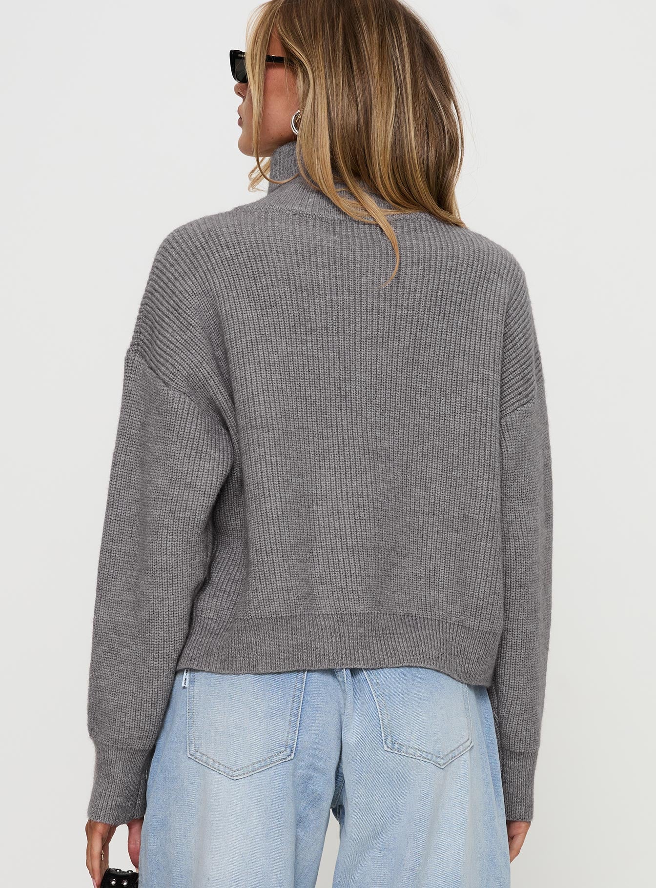 Too Busy Zip Up Sweater Grey