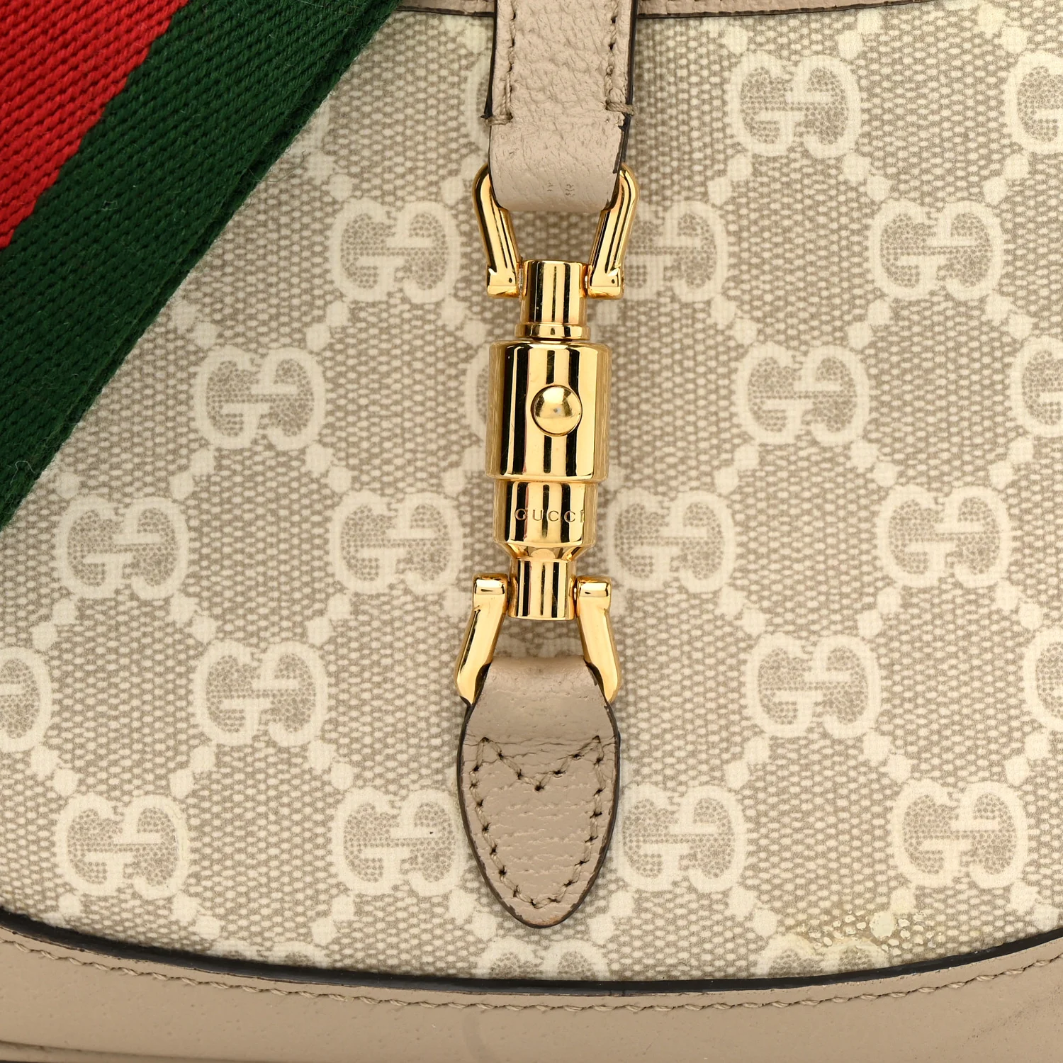 GG Supreme Monogram Textured Dollar Calfskin Mini Jackie 1961 Hobo Beige Mystic White Oatmeal - Top Club
