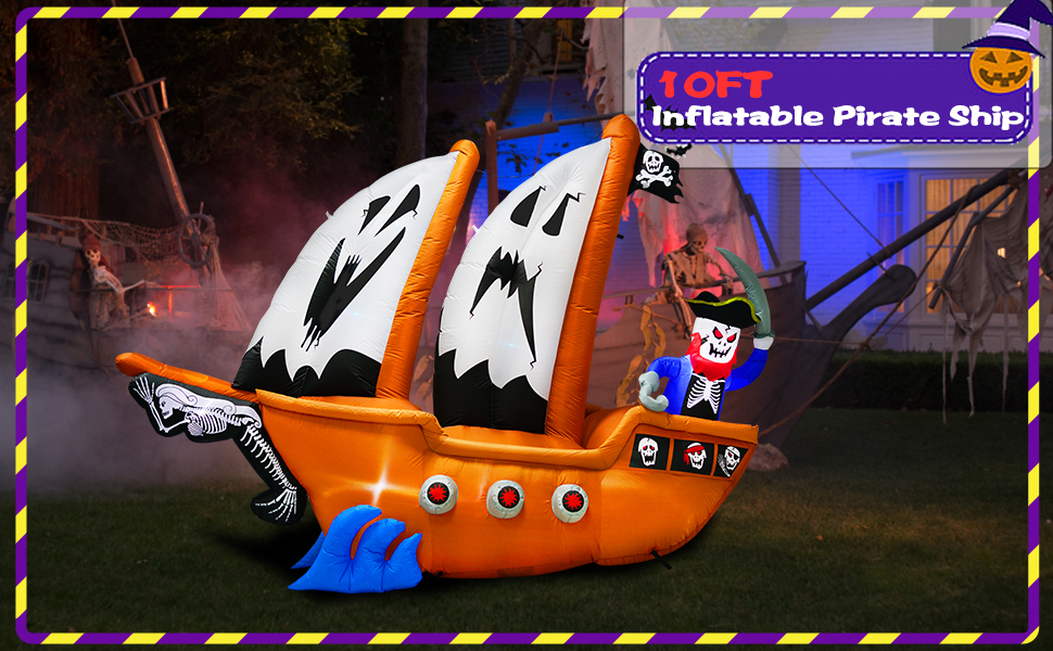 halloween inflatable pirate ship with skull decoration