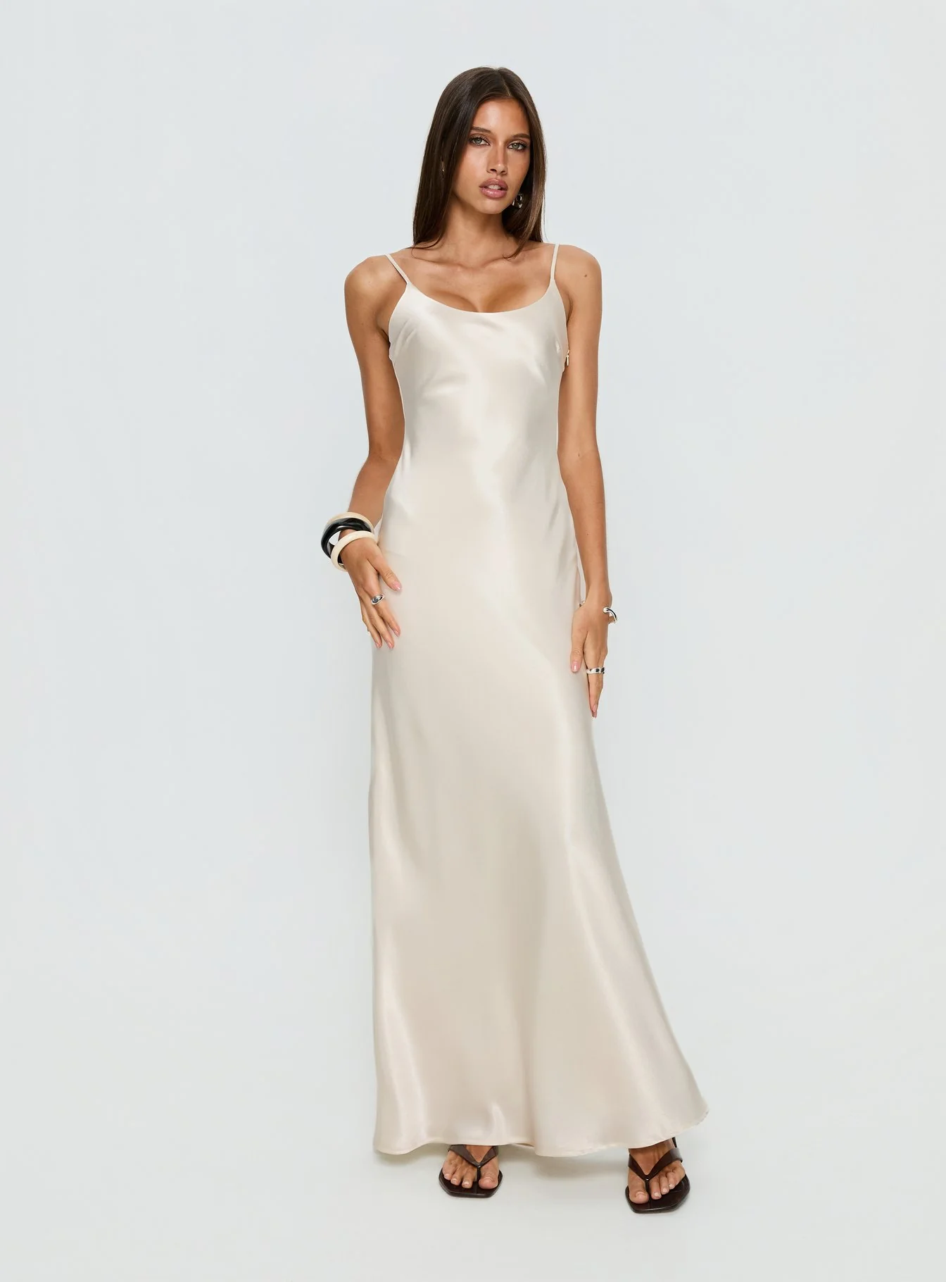 Miracles Scoop Satin Maxi Dress Champagne