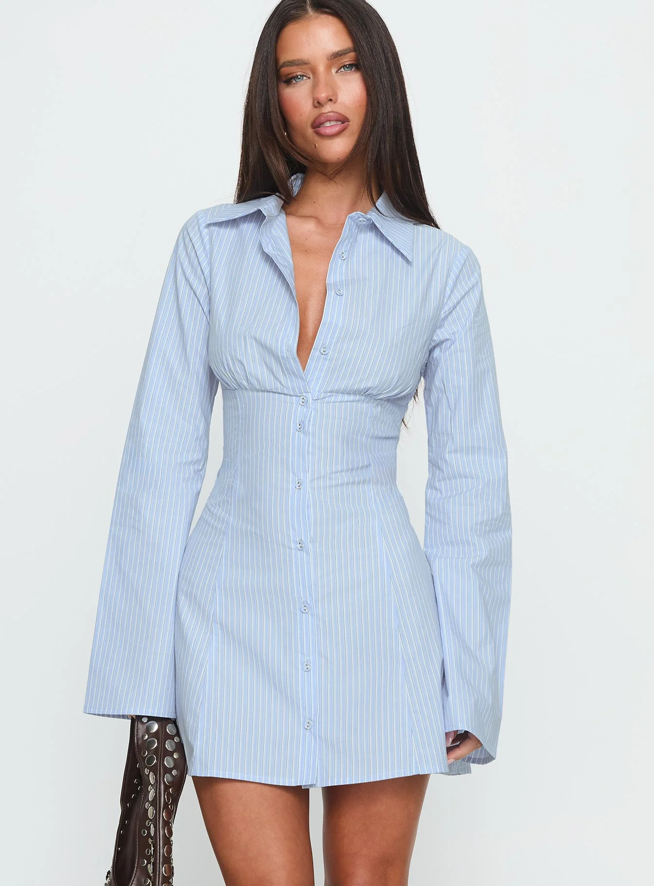 Tawni Long Sleeve Shirt Mini Dress Blue
