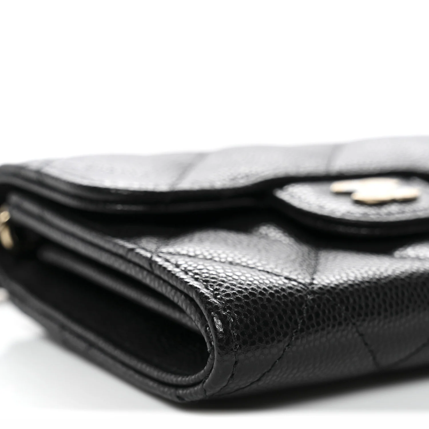 Caviar Quilted Flap Card Holder On Chain Black - Top Club