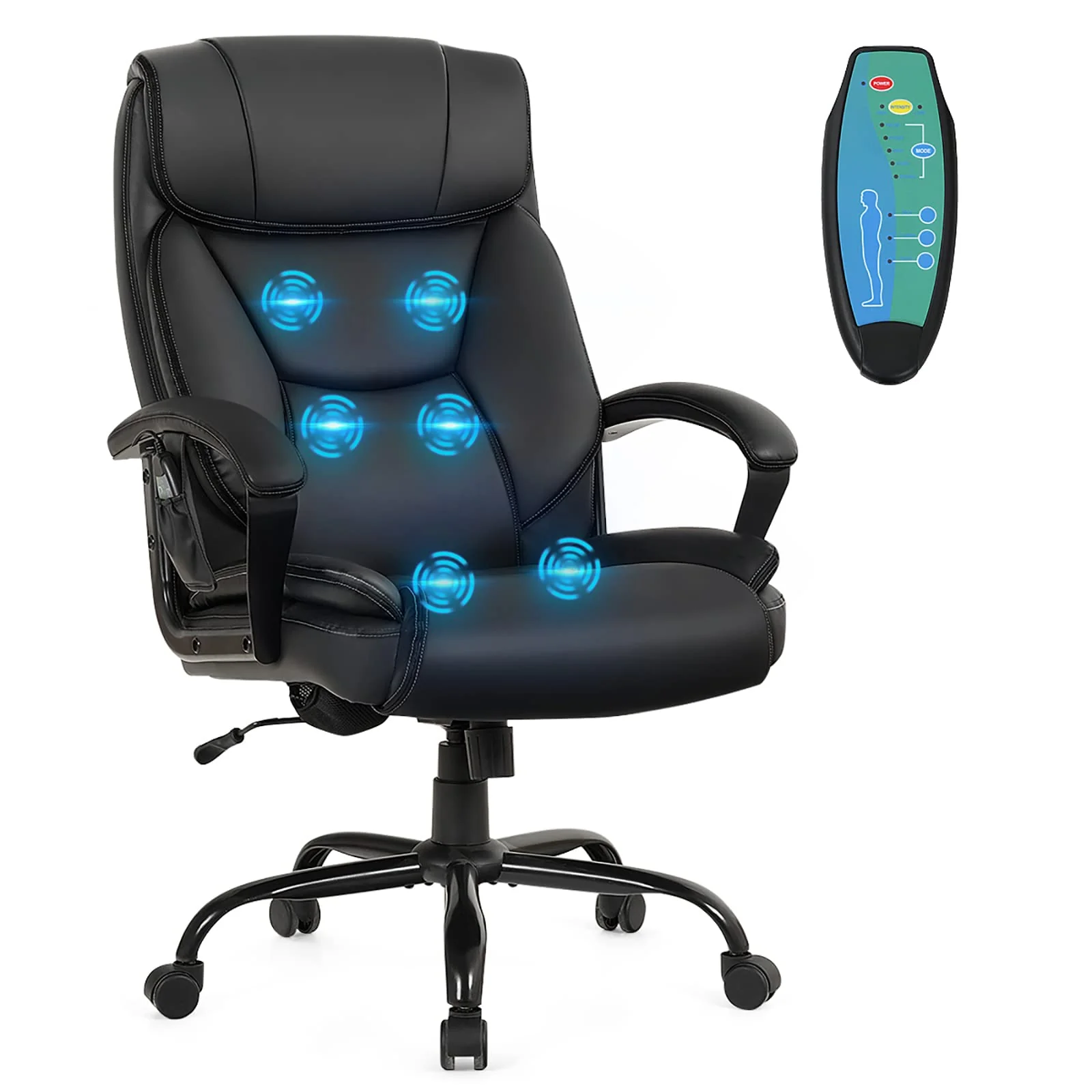 BEFOUNDLOVELY 500 lbs Big and Tall Office Chair, Massage Executive Chair w/ 6 Vibrating Points