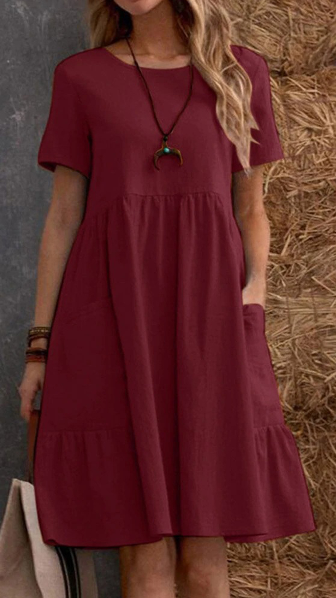Women's Cotton-Linen Round Neck Ruffle Hem Dress - Nordfashionstorm - Women's Clothing, Fashion for You - Nordfashionstorm.com