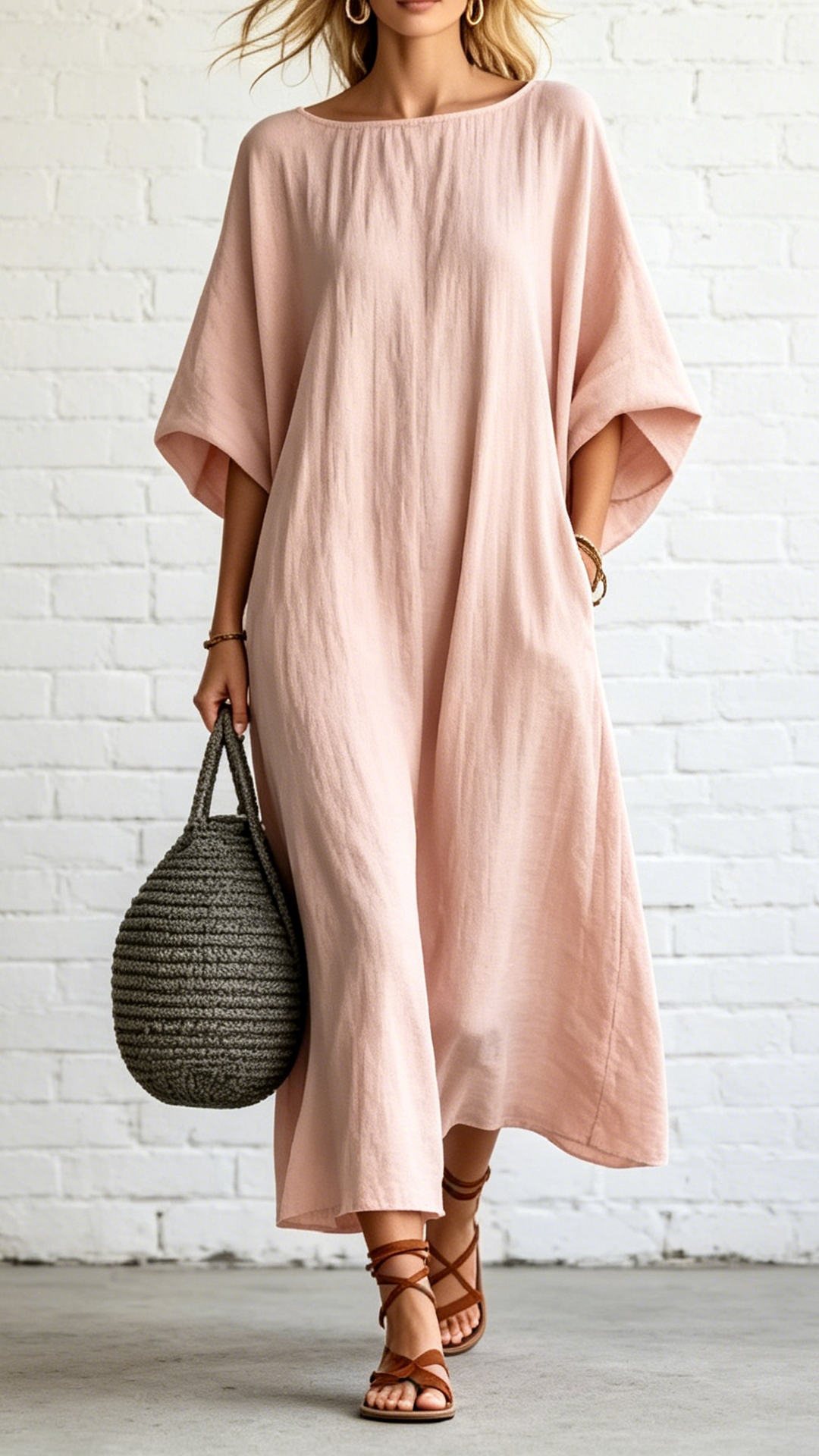 Loose-fitting Batwing Sleeve Cotton Linen  Dress - Nordfashionstorm - Women's Clothing, Fashion for You - Nordfashionstorm.com