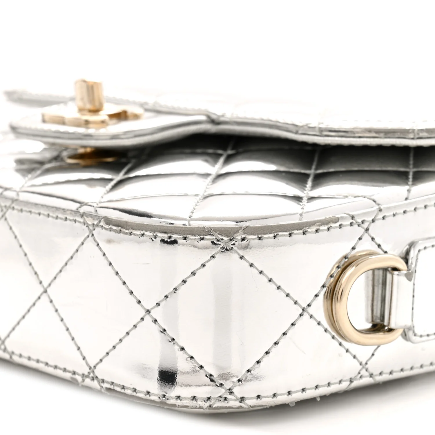 Mirror Calfskin Metallic Calfskin Quilted Hollywood Boulevard Mini Flap With Star Coin Purse Silver - Top Club