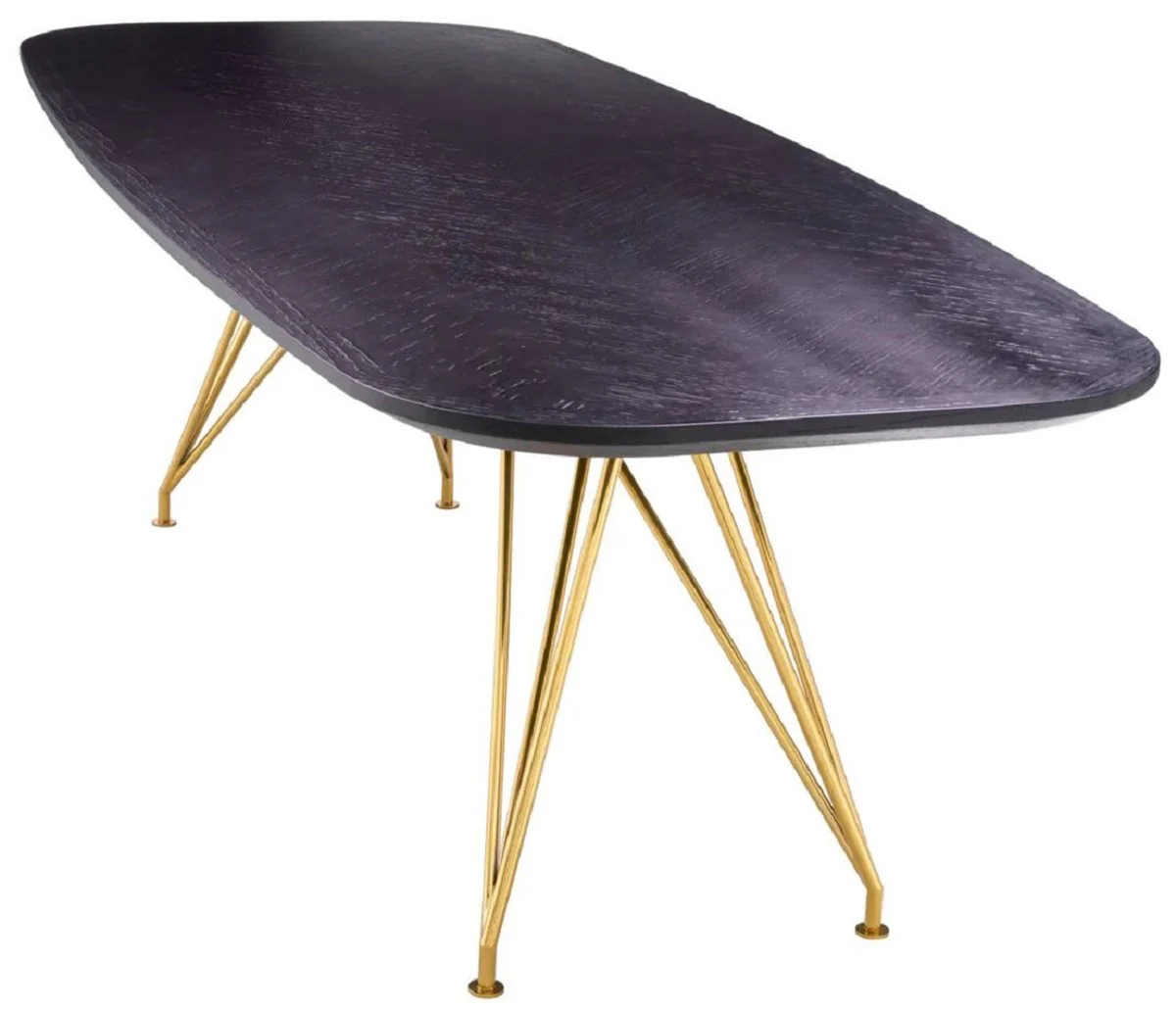Luxury dining table black gray / brass 240 x 99.5 x H. 76.5 cm - Rectangular kitchen table with solid wood table top - Dining room furniture - Kitchen furniture - Luxury furniture - Luxury furnishings