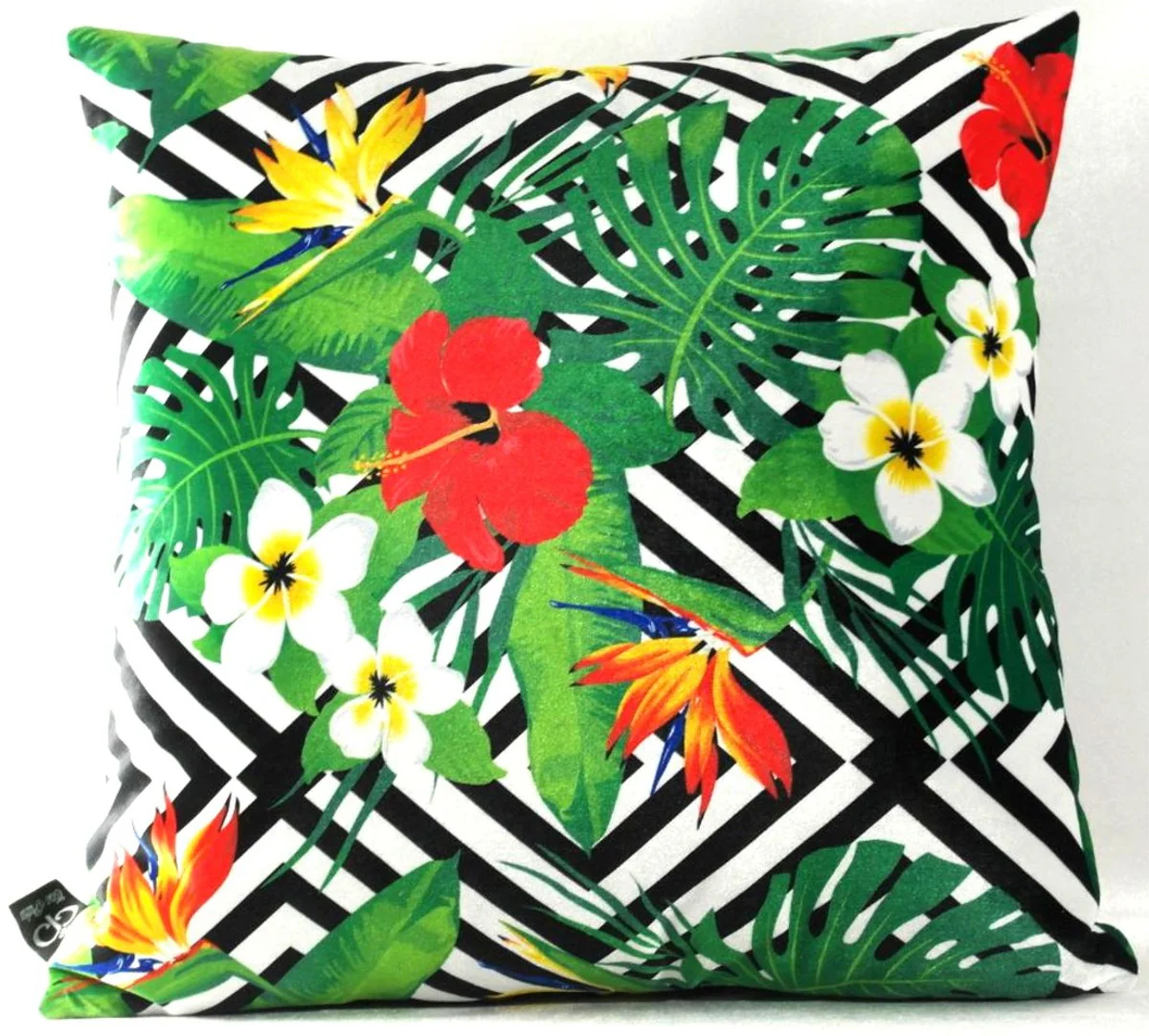 Luxury cushion Miami Flowers black / white / multicolored 45 x 45 cm - finest velvet fabric - living room decorative decorative cushion