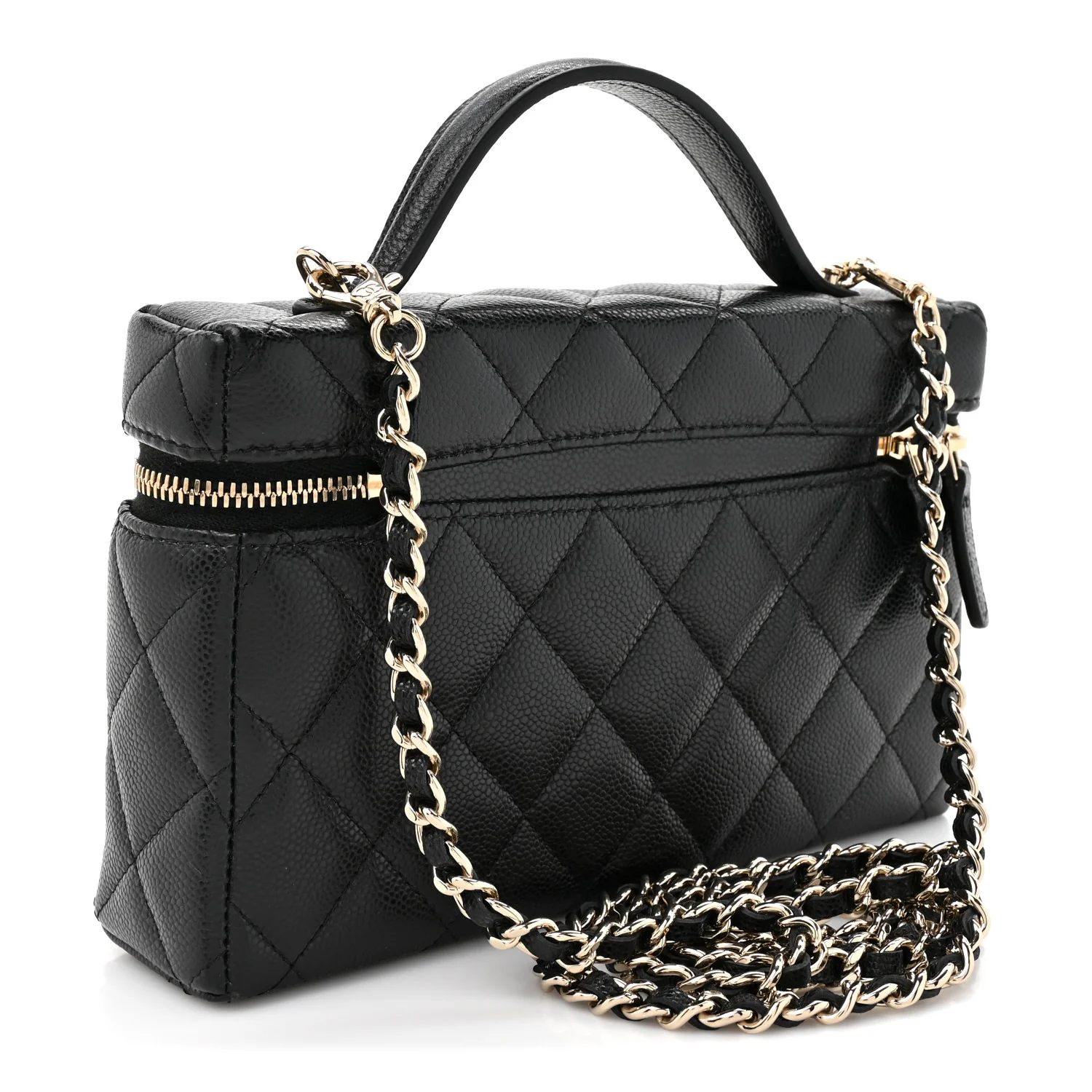 Caviar Quilted Top Handle Slim Vanity With Chain Black - Top Club