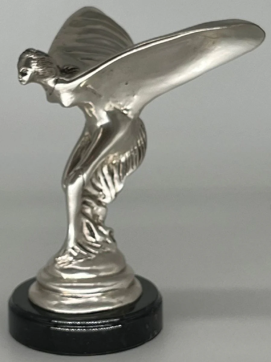Luxury bronze sculpture Spirit of Ecstasy woman with wings silver / black 15 x 15 x H. 21 cm - Noble bronze figure with marble base - Desk decoration - Luxury decoration - Decoration accessories