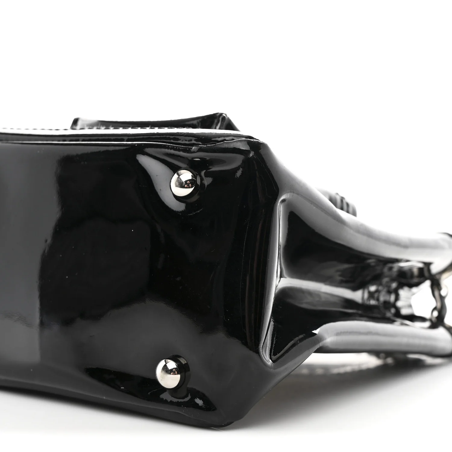 Patent Pony Hair Small Pocket Tote Black White - Top Club