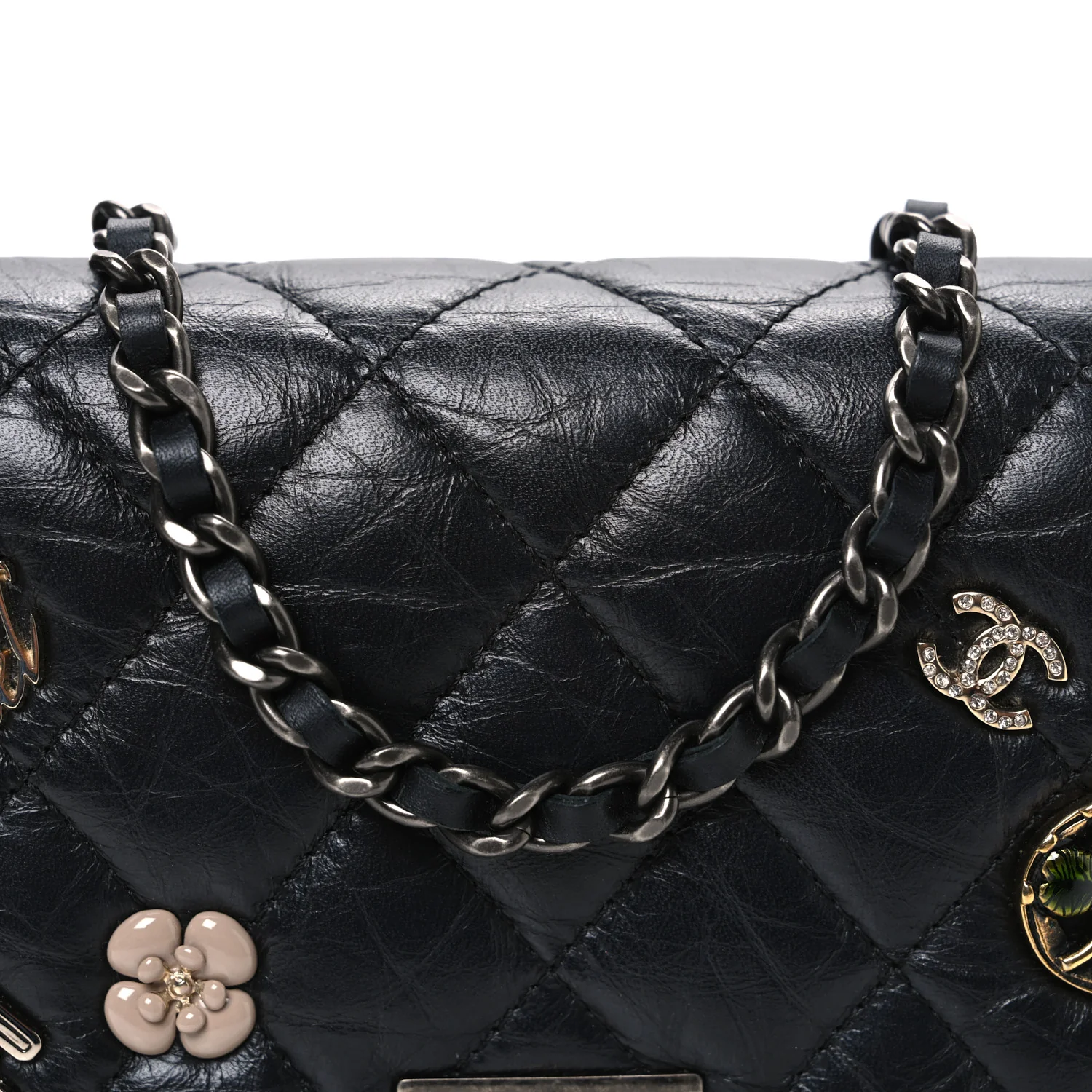 Aged Calfskin Quilted Lucky Charms 2.55 Reissue Wallet On Chain WOC Black - Top Club
