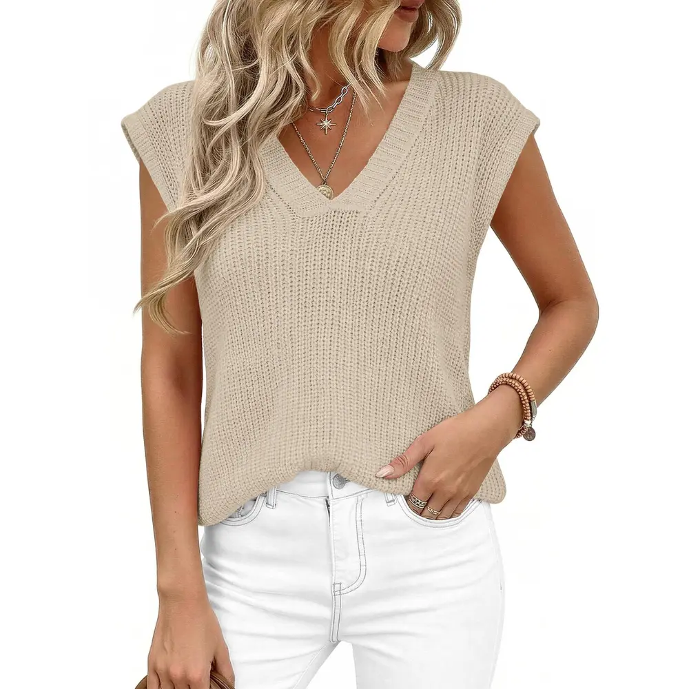 PrettyGarden Women's Lightweight Sweaters Vest Spring Trendy Cap Sleeve V Neck Knit Tank Tops Summer Going Out Outfits