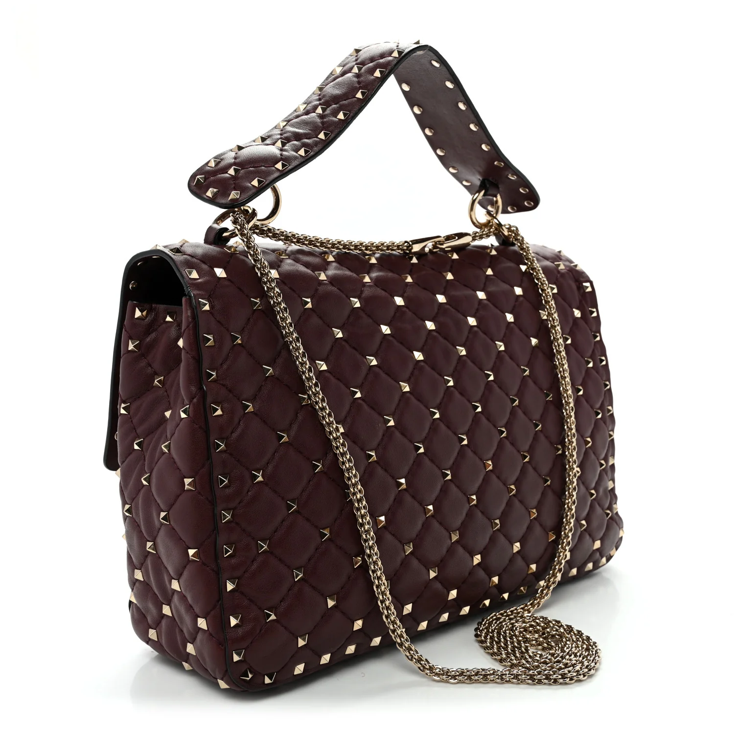Nappa Large Rockstud Spike Shoulder Bag Rubin - Top Club
