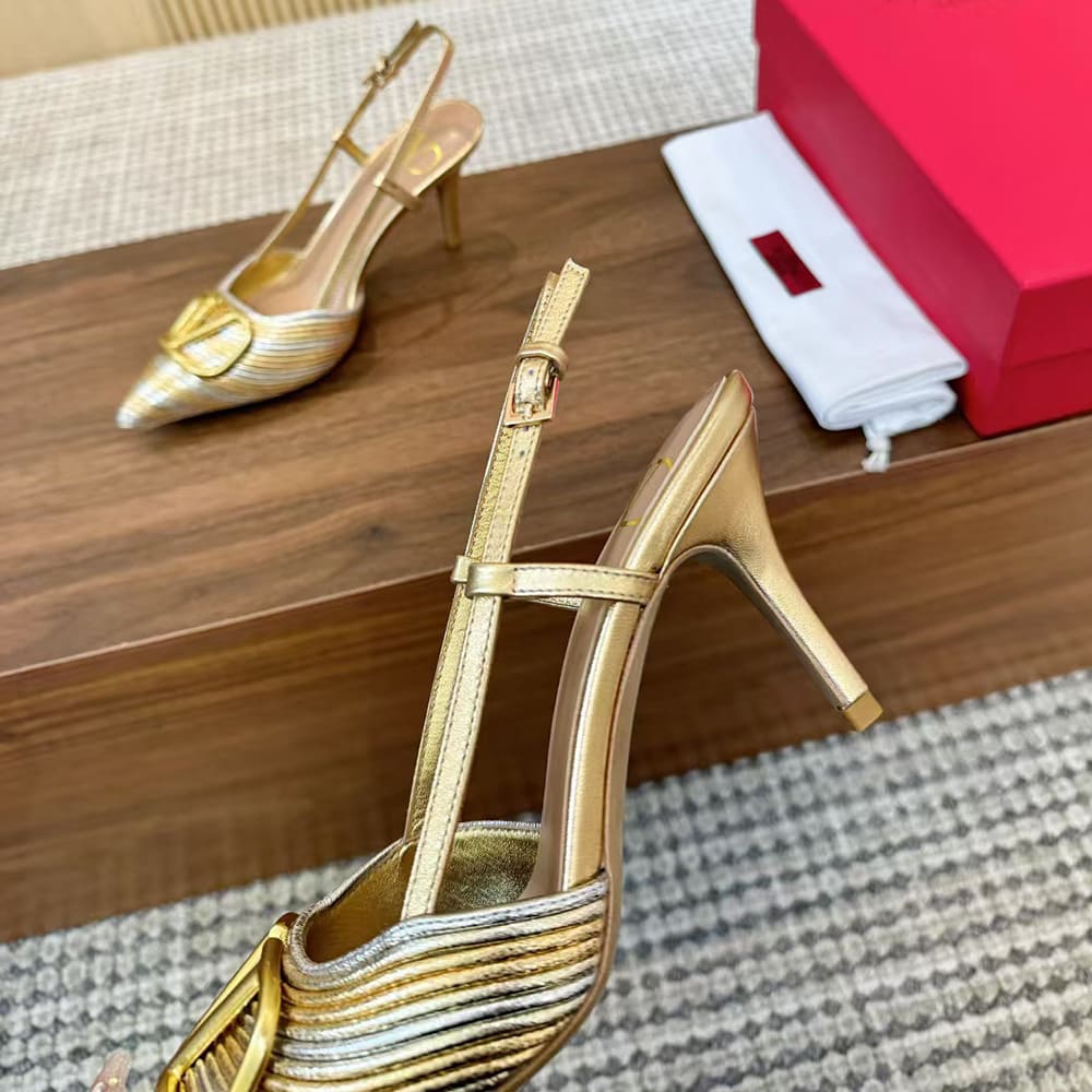VALENTINO VLOGO SIGNATURE metallic slingback high heels (heel height 8 cm) - Top Club