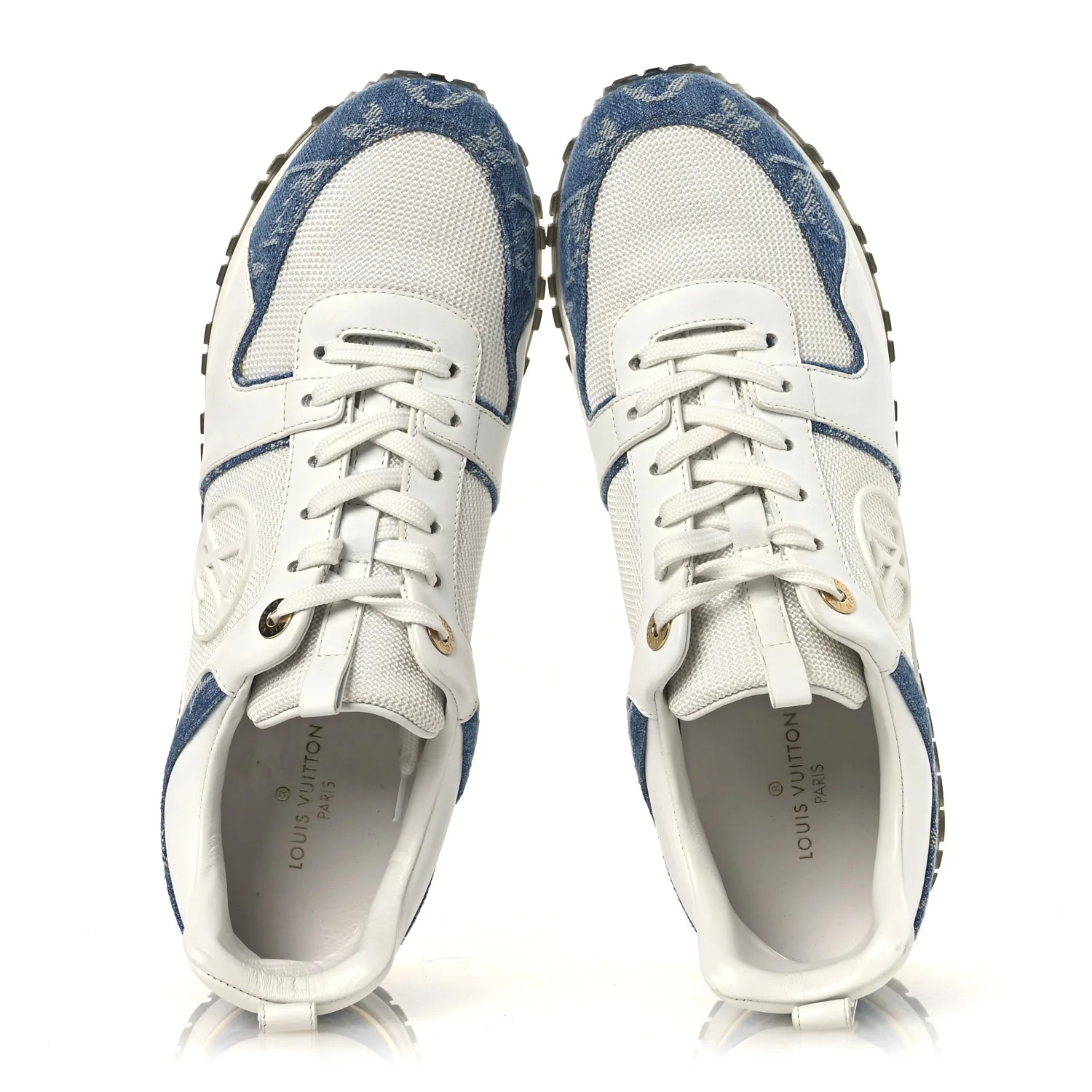 Calfskin Monogram Denim Run Away Sneakers 39 White