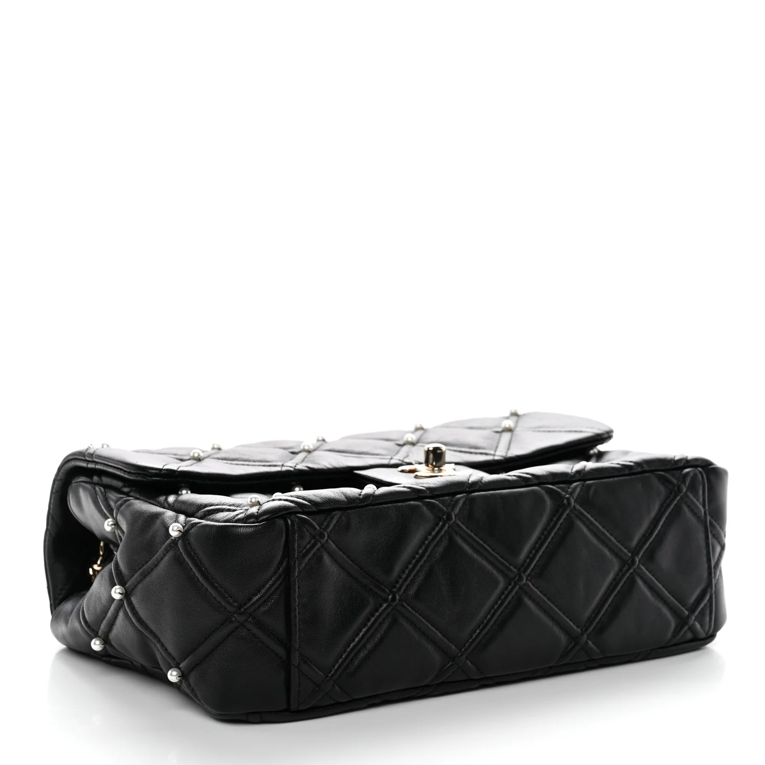 Lambskin Quilted Pearl Studded Flap Black - Top Club