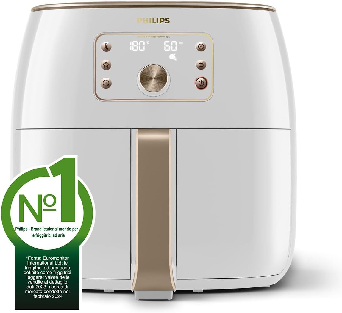 HD9870/20 - Airfryer XXL, senza olio, tecnologia Smart Sensing, 2225 W, tecnologia di rimozione del grasso, tecnologia Rapid Air, colore: Bianco