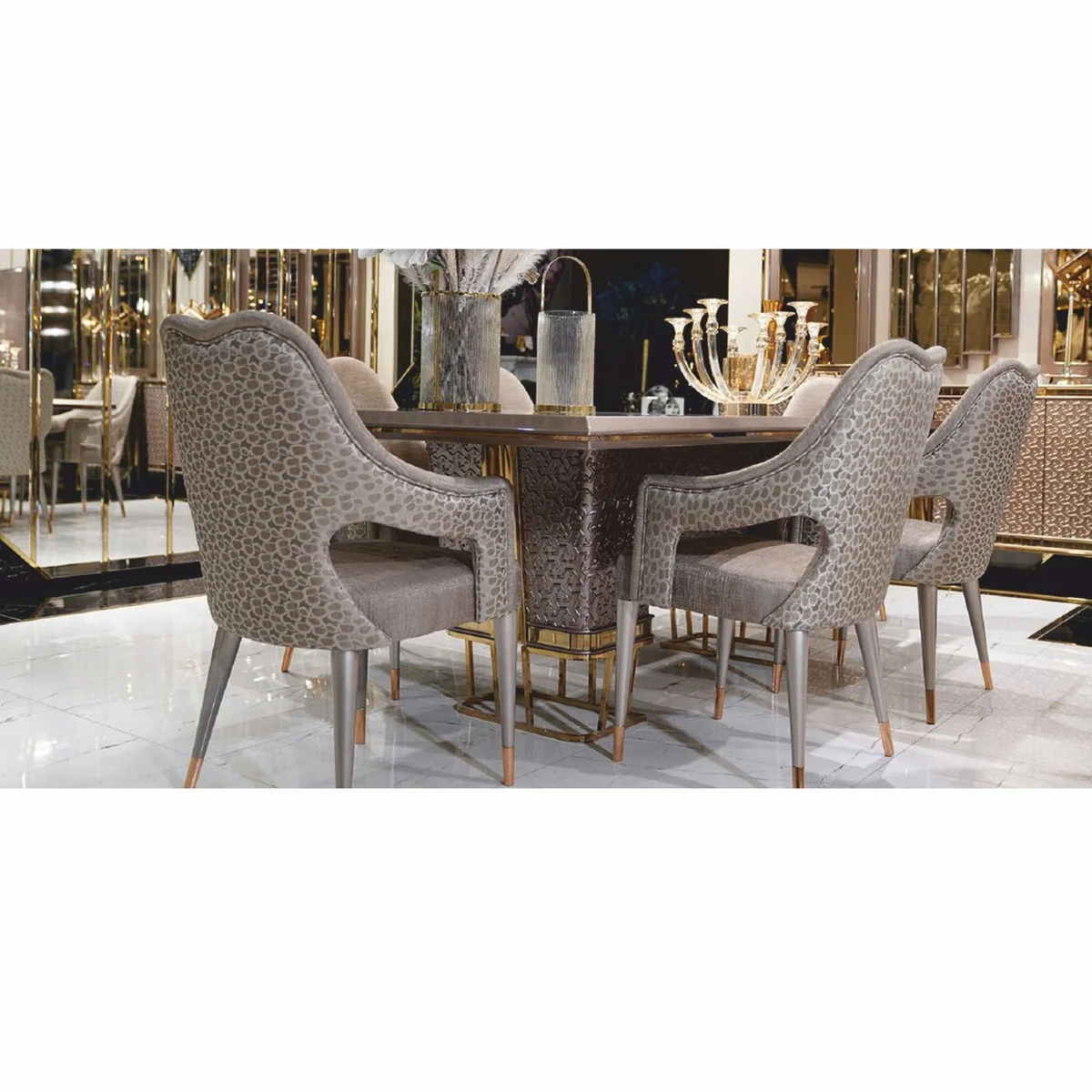 Luxury dining table white / gray / gold 223 cm - dining room furniture