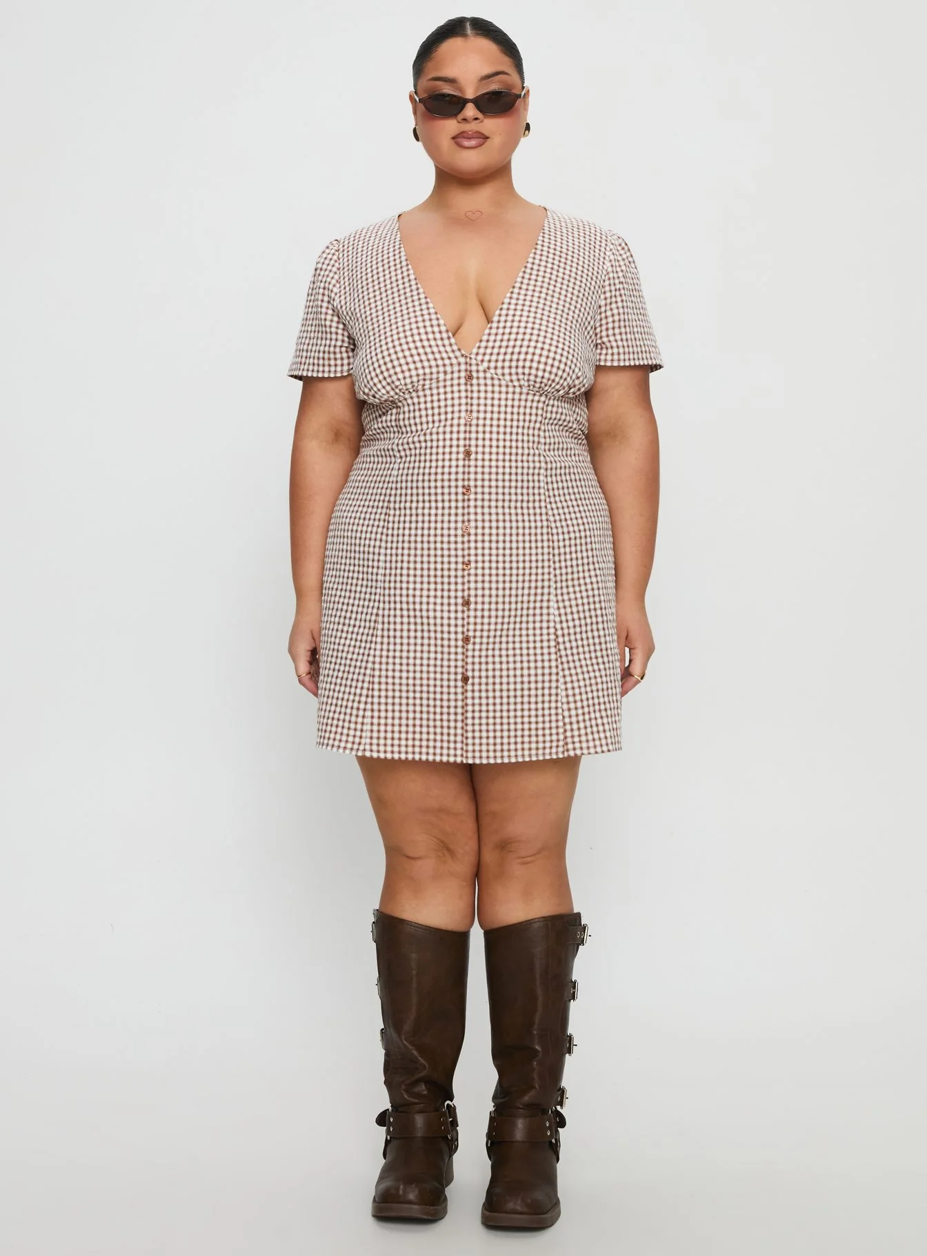 Loveliness Playsuit Brown Check Curve