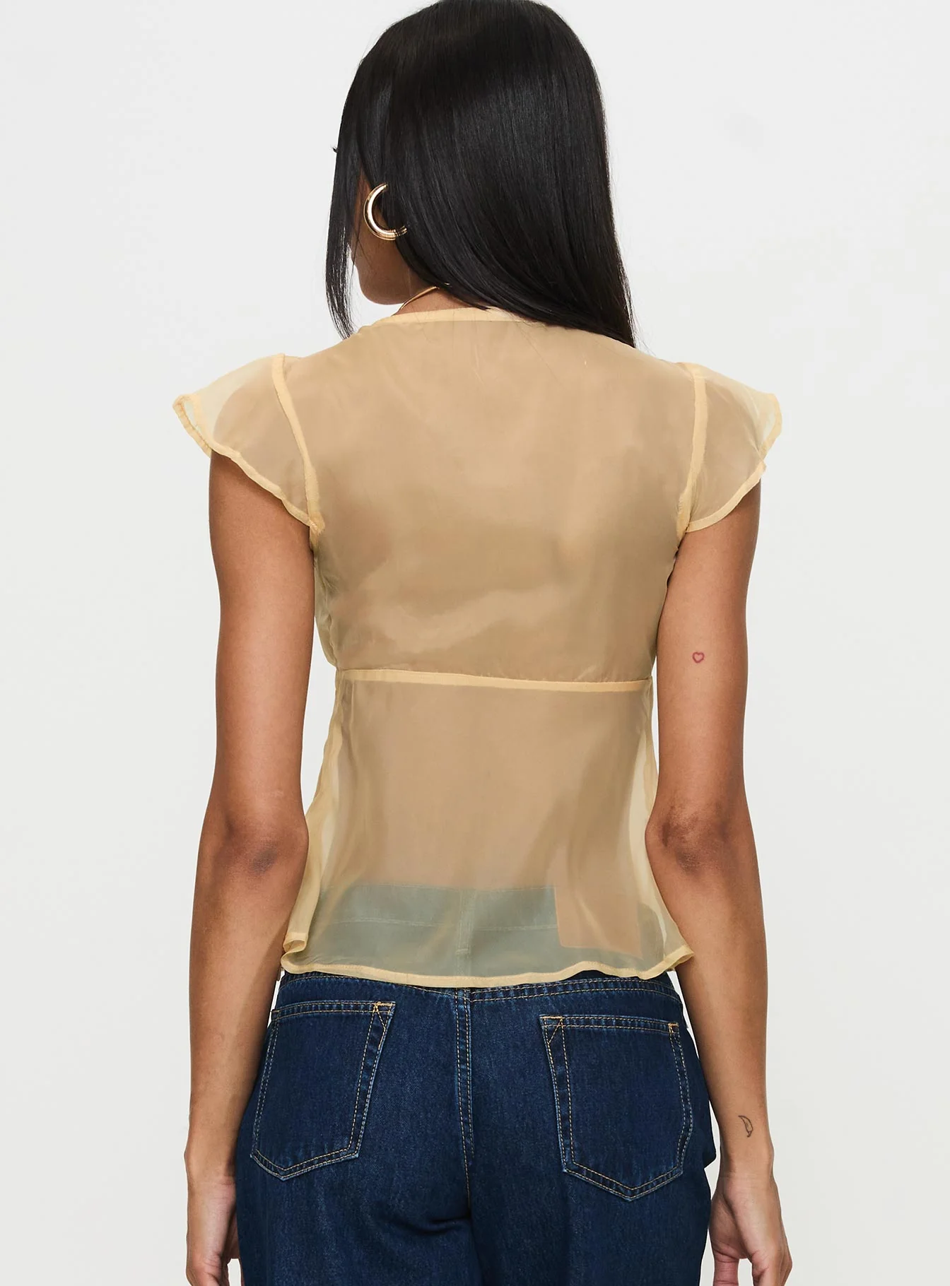 Keysia Cap Sleeve Sheer Top Apricot