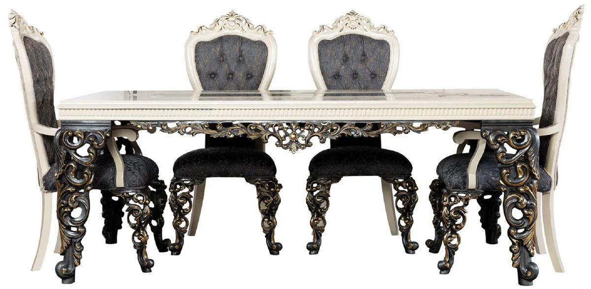 Luxury Baroque Dining Room Chair Set of 6 Blue / White / Gold - Magnificent Baroque Style Kitchen Chairs - Luxury Dining Room Furniture in Baroque Style - Baroque Dining Room Furniture - Baroque Style Furniture