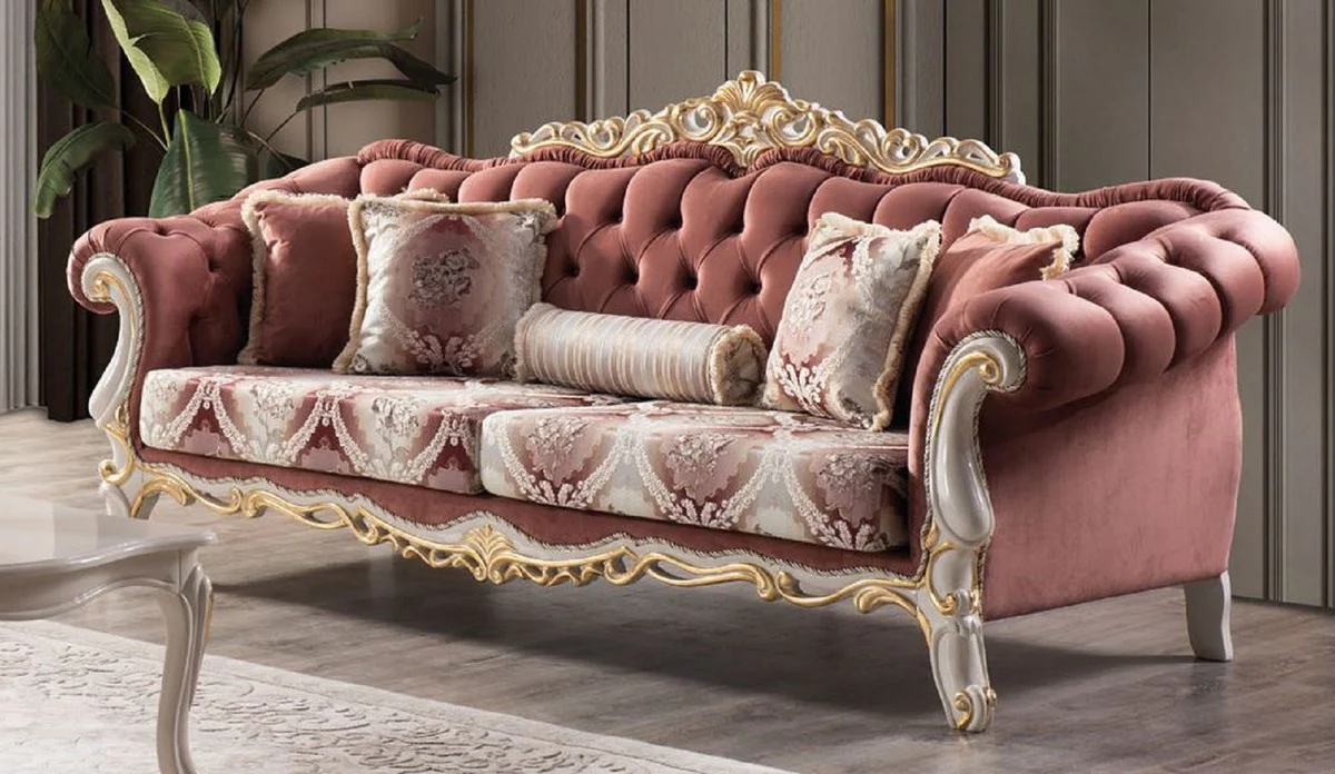 Luxury Baroque Living Room Set Red / White / Gold - 2 Sofas & 2 Armchairs & 1 Coffee Table - Magnificent Baroque Living Room Furniture
