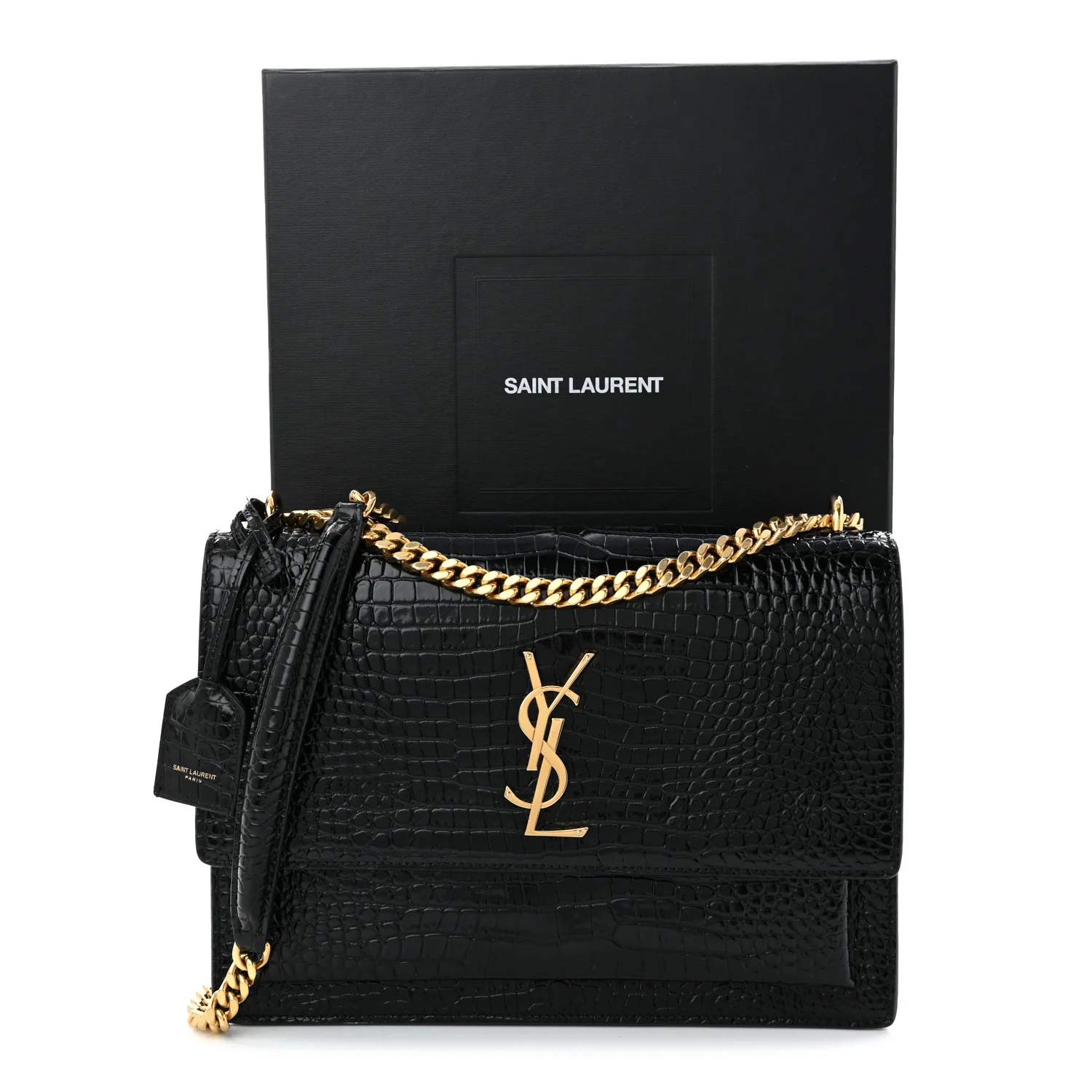 Calfskin Crocodile Embossed Large Monogram Sunset Black - Top Club