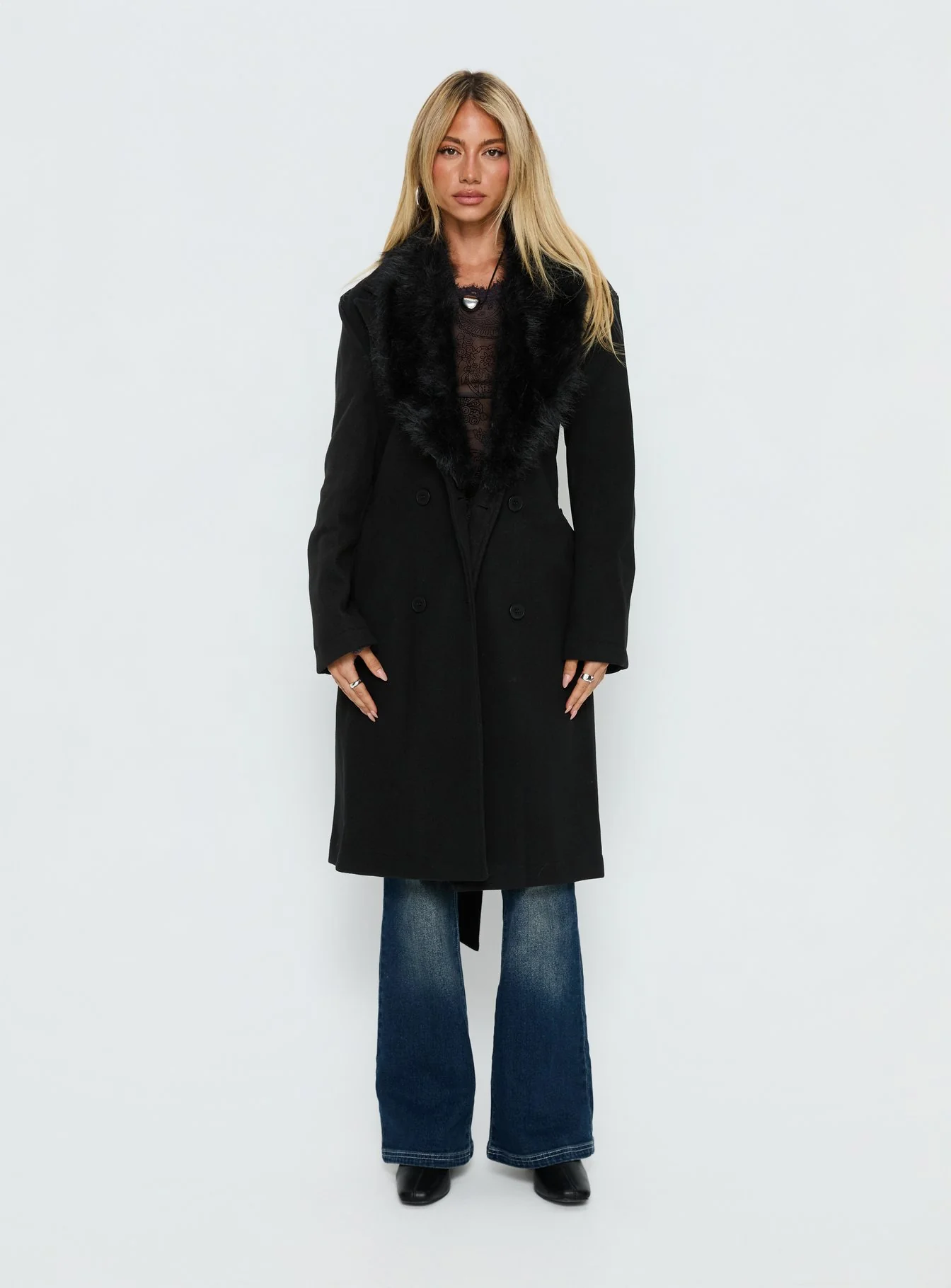 Hallyn Faux Fur Collar Coat Black