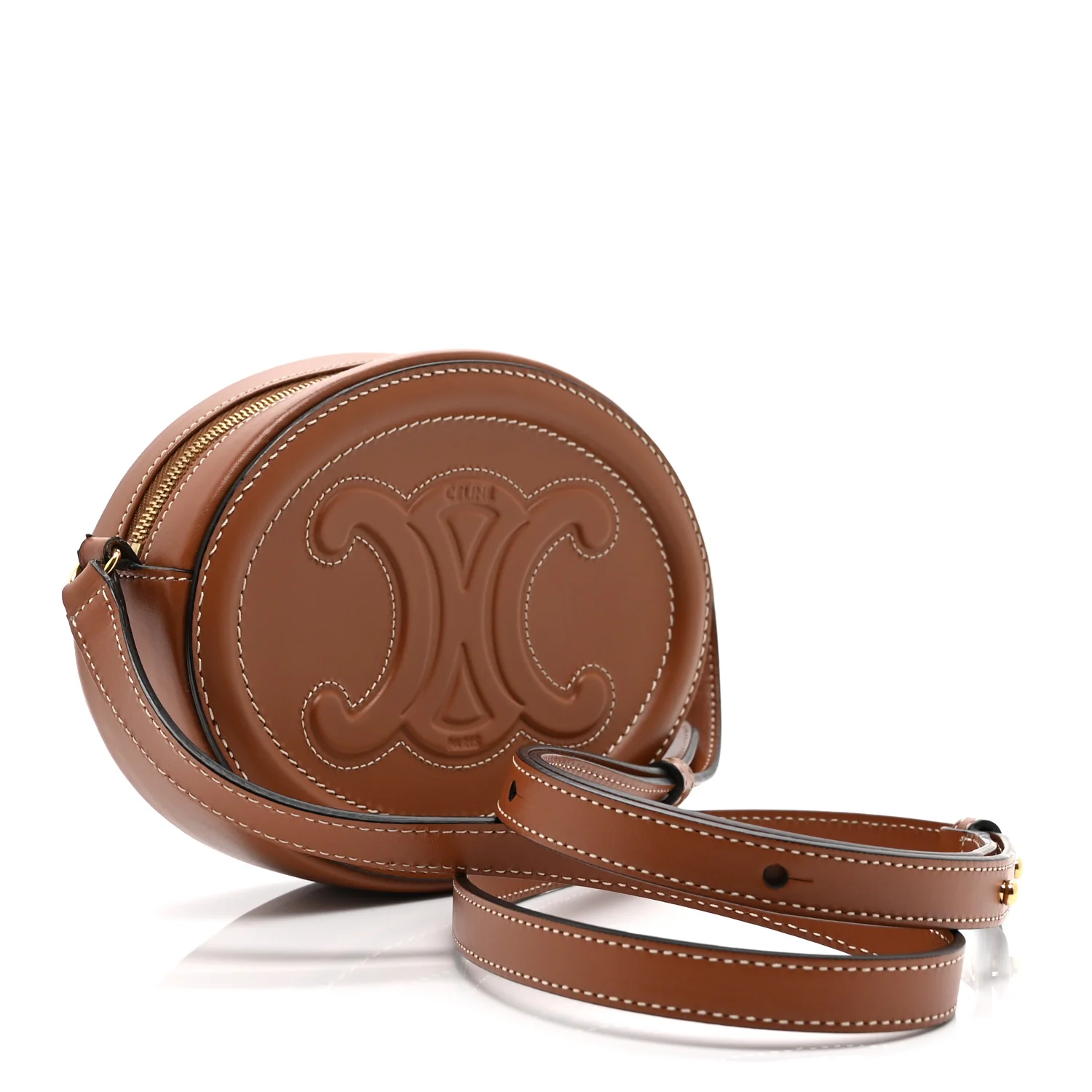 Smooth Calfskin Cuir Small Triomphe Oval Crossbody Purse Tan - Top Club