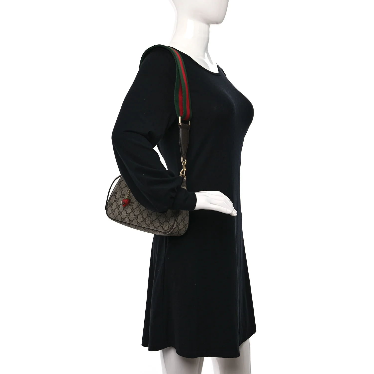 GG Supreme Monogram Textured Dollar Calfskin Web Small Ophidia GG Handbag Beige Ebony New Acero