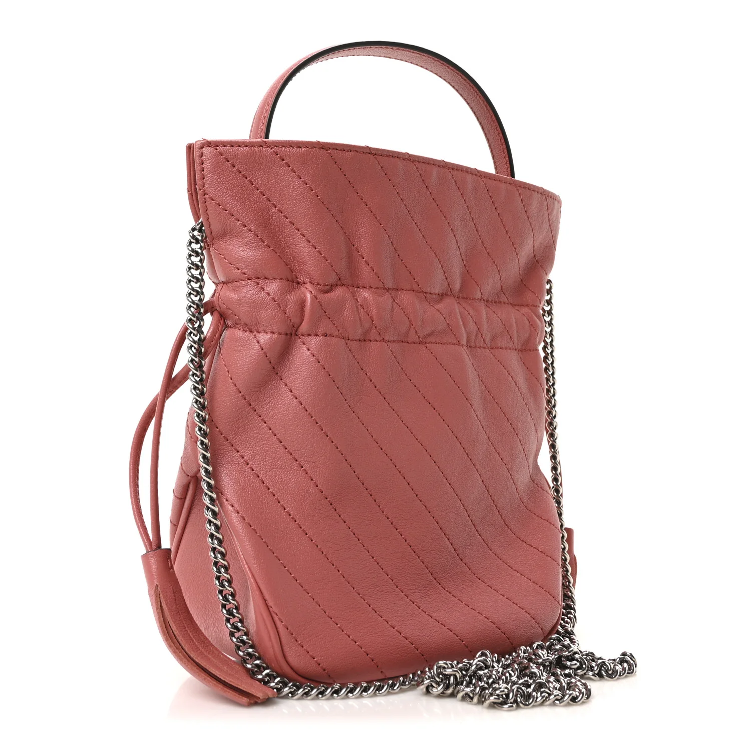 Sakai Be Green Calfskin Diagonal Stitched Mini Blondie Bucket Bag Pink - Top Club
