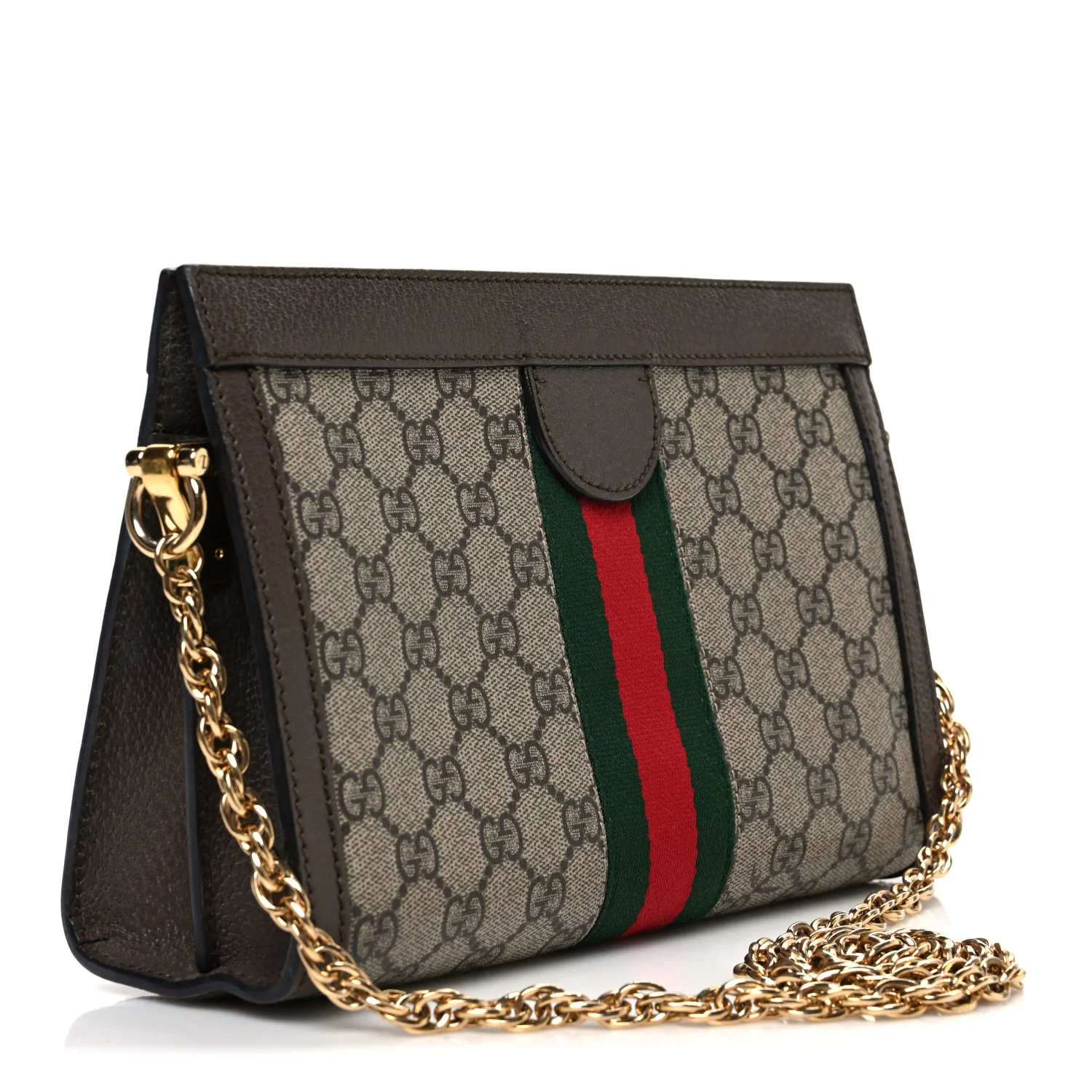 GG Supreme Monogram Web Small Ophidia Chain Shoulder Bag Brown - Top Club