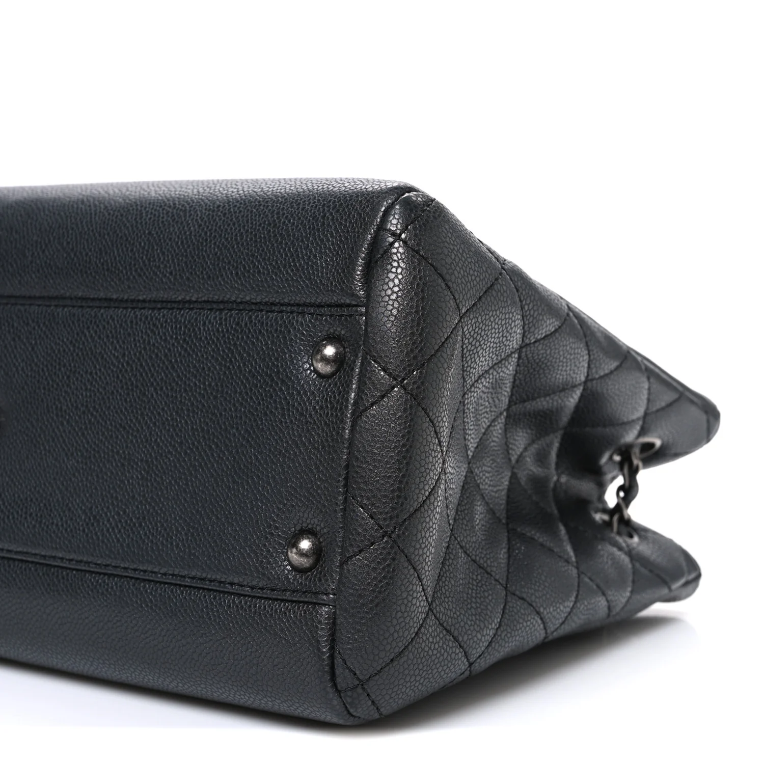 Metallic Grained Calfskin Medium Woven Chain Shopping Bag Black - Top Club