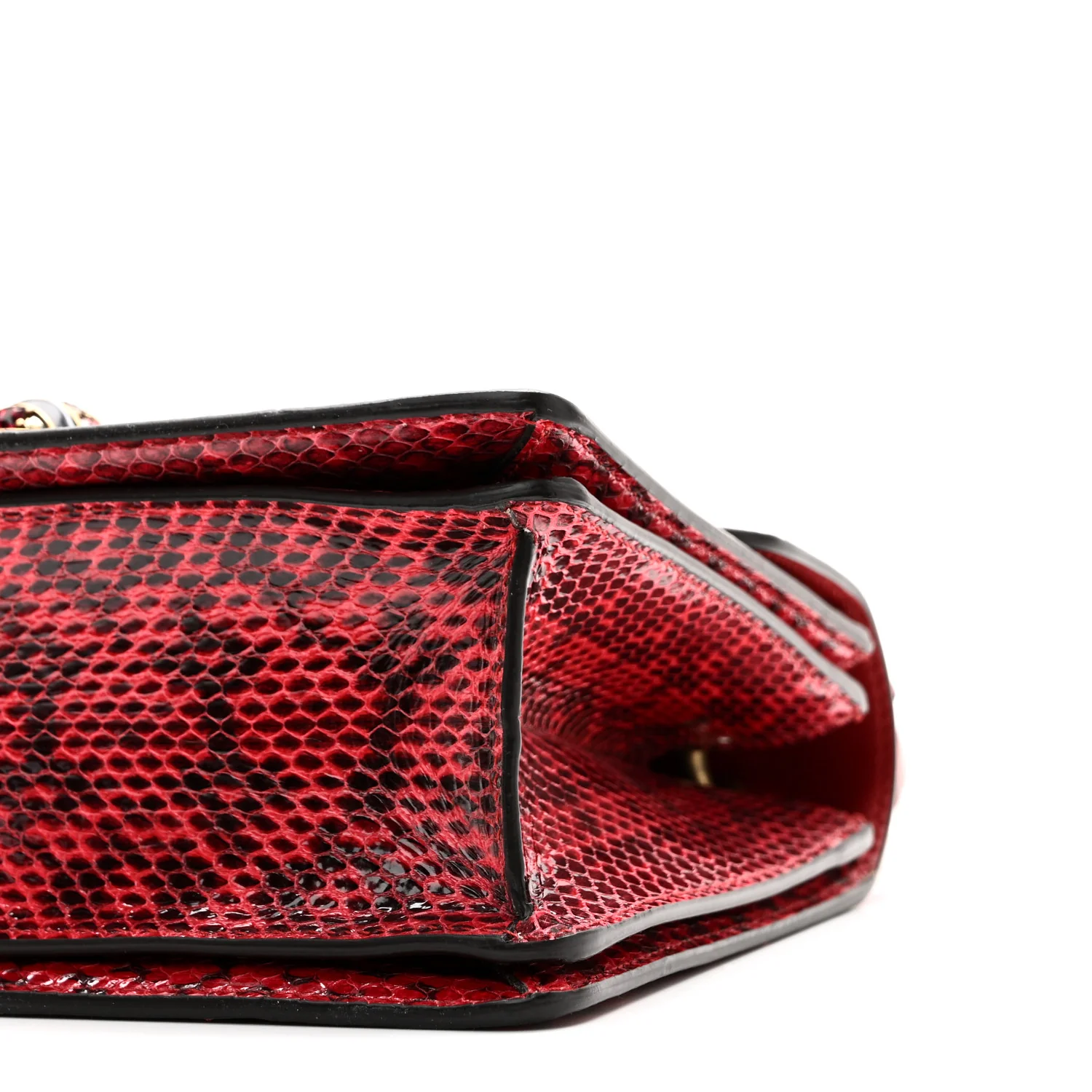 Snakeskin Sylvie Web Small Queen Margaret Top Handle Bag Red - Top Club