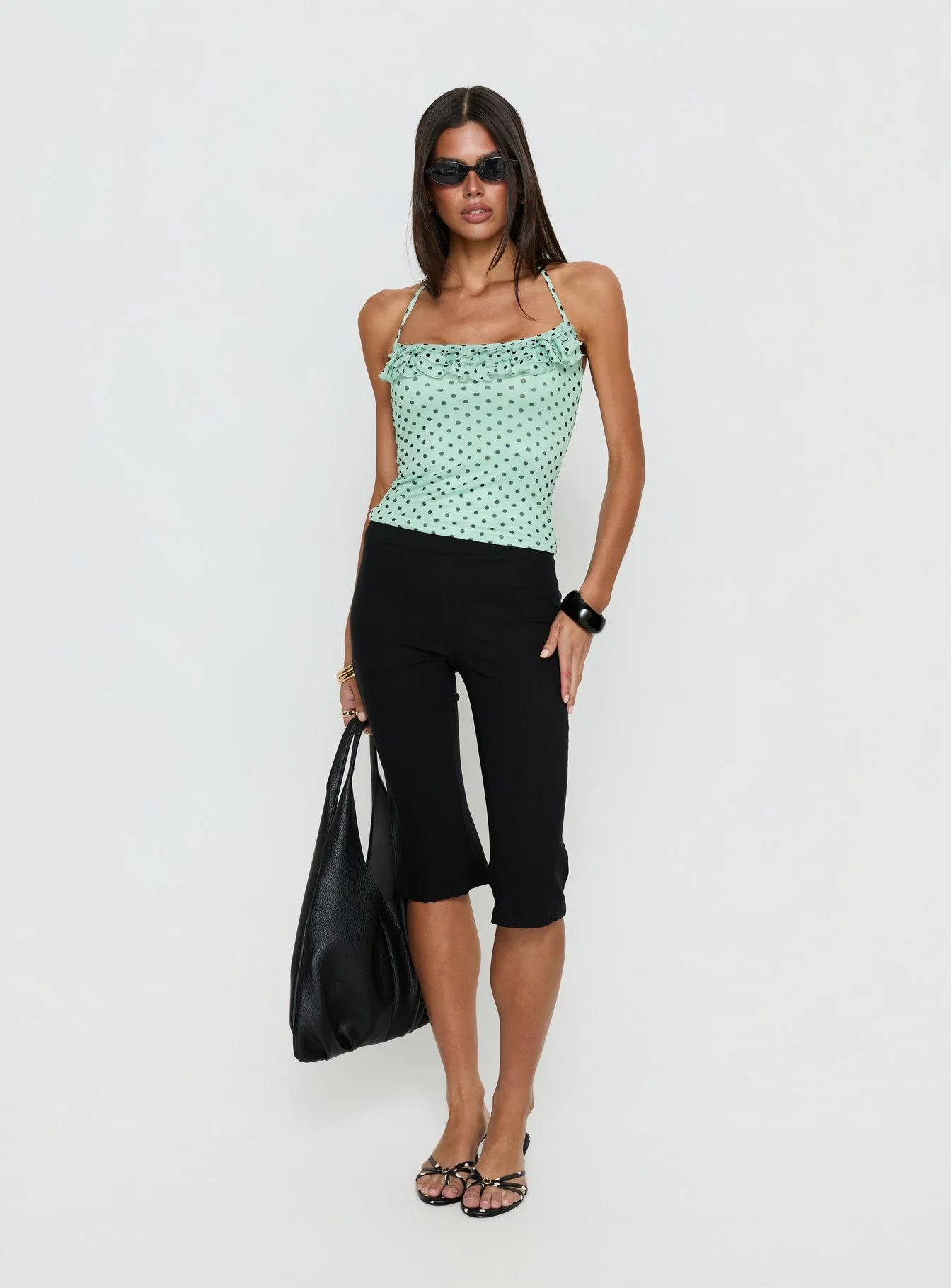 Days Of Summer Ruffle Top Mint Polka