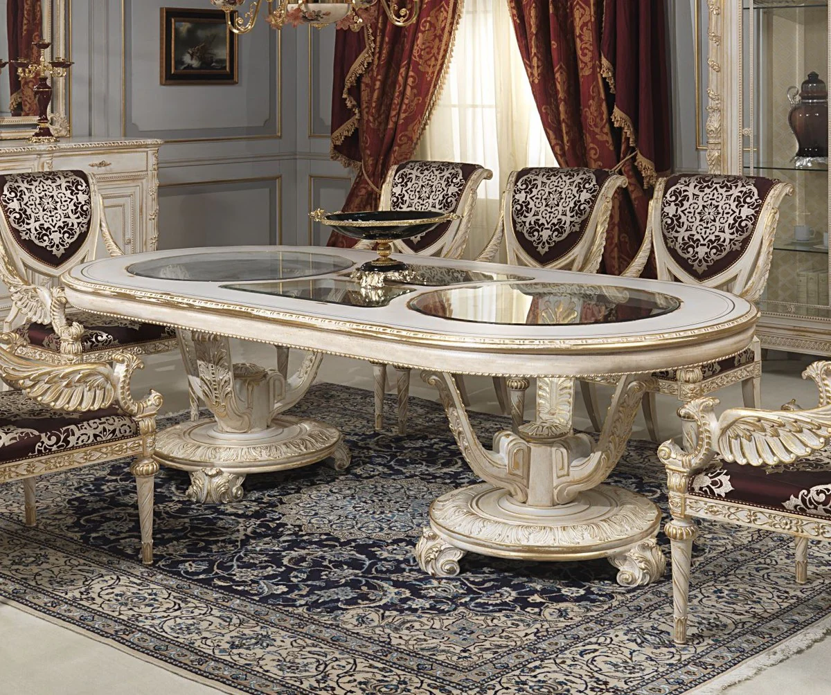 Luxury Baroque Dining Room Chair Set Purple / Silver / White / Gold 62 x 74 x H. 103 cm - Magnificent Kitchen Chairs Set of 6 - Hotel Restaurant Castle Furniture - Luxury Quality - Made in Italy