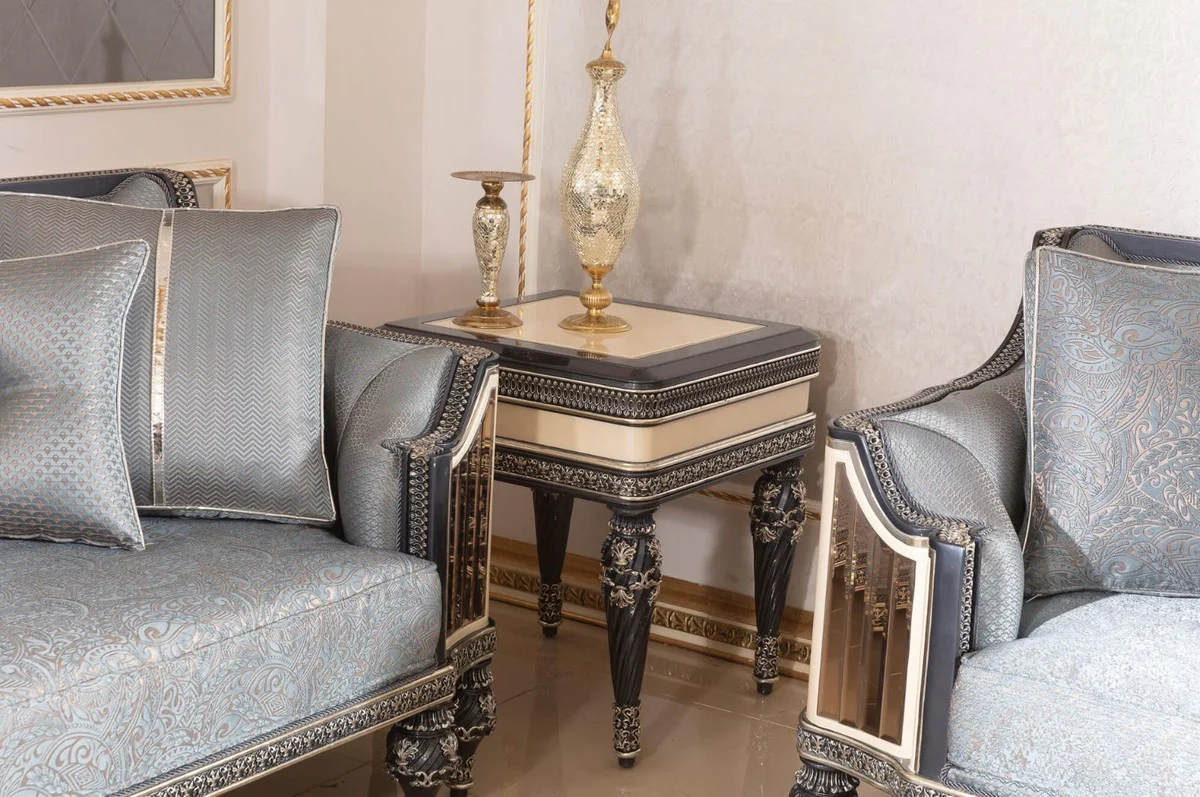 Luxury baroque side table beige / black / gold - magnificent solid wood table in baroque style - baroque living room furniture - noble and magnificent