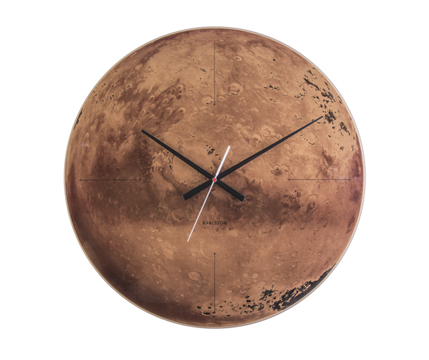 Wall clock Mars copper mirror glass, silent movem.