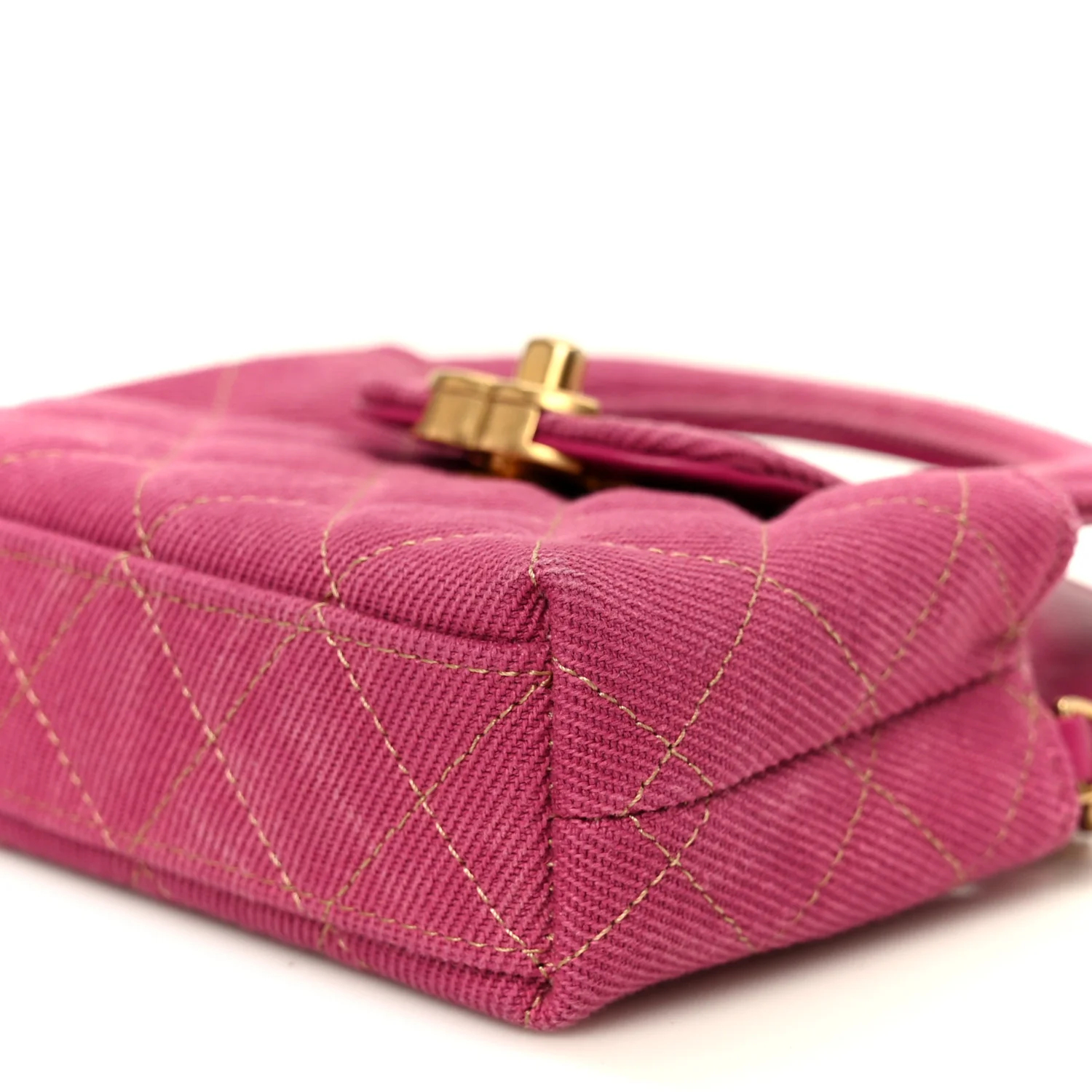 Denim Quilted Mini Nano Kelly Shopper Fuchsia - Top Club