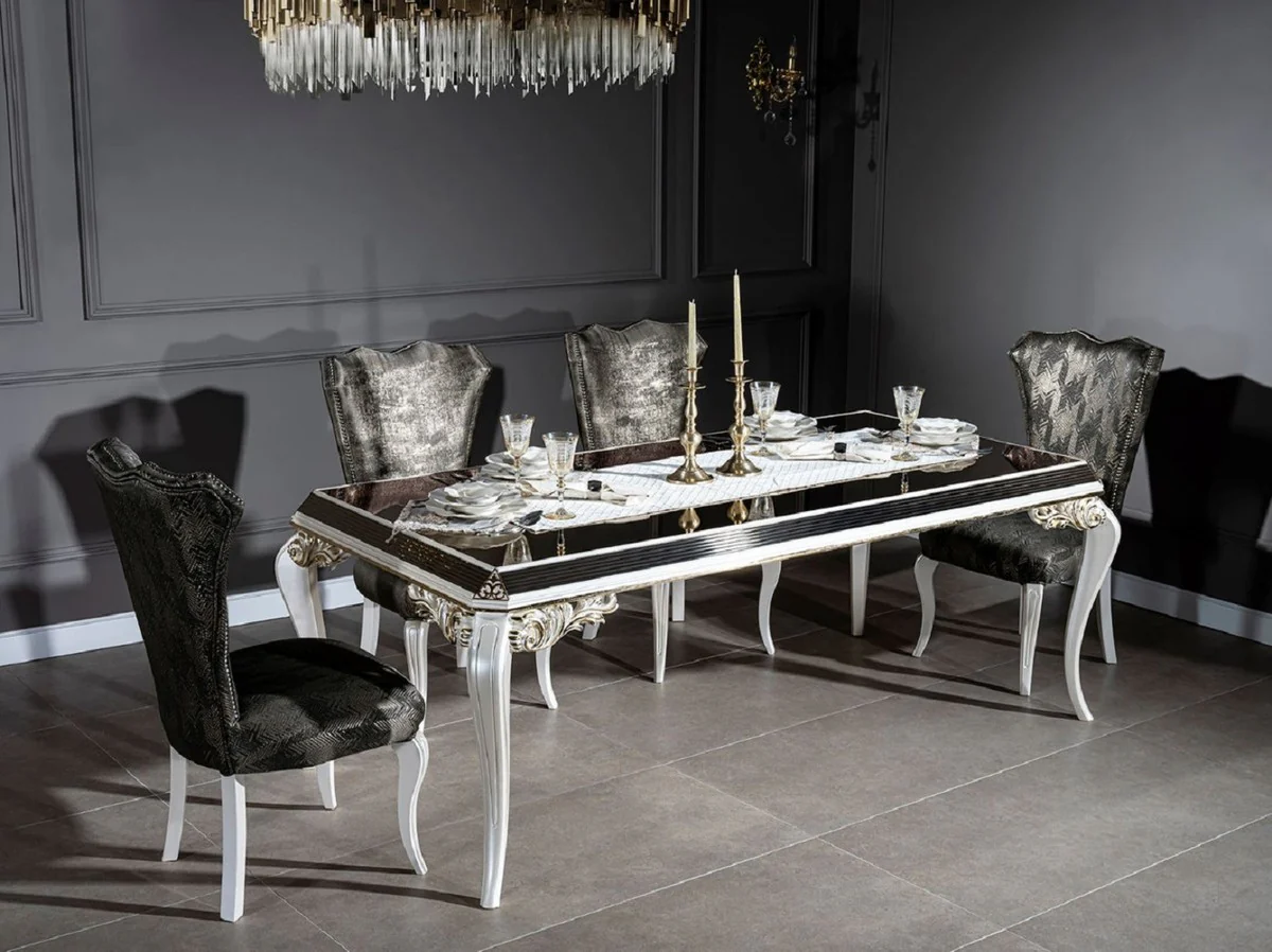 Luxury baroque dining room chair green / gold / white - handmade solid wood kitchen chair with elegant pattern - dining room furniture - baroque furniture