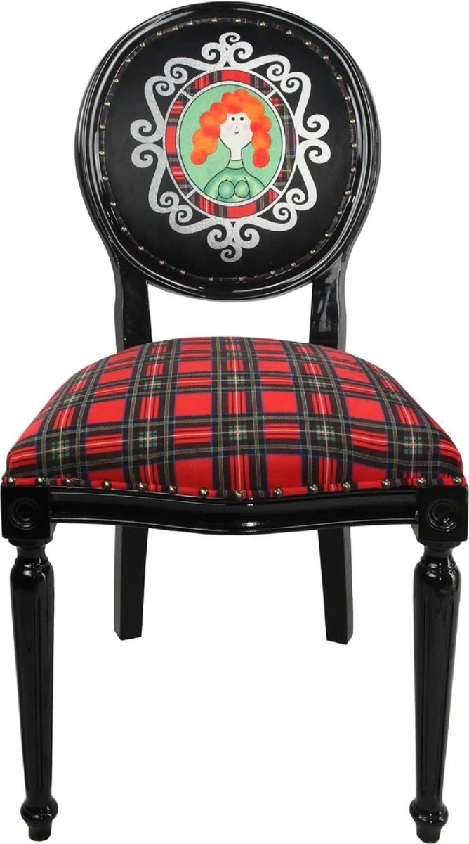 Luxury Baroque Dining Room Set Scotland Woman Multicolored / Black 48 x 50 x H. 98 cm - 4 handmade dining room chairs - Baroque dining room furniture